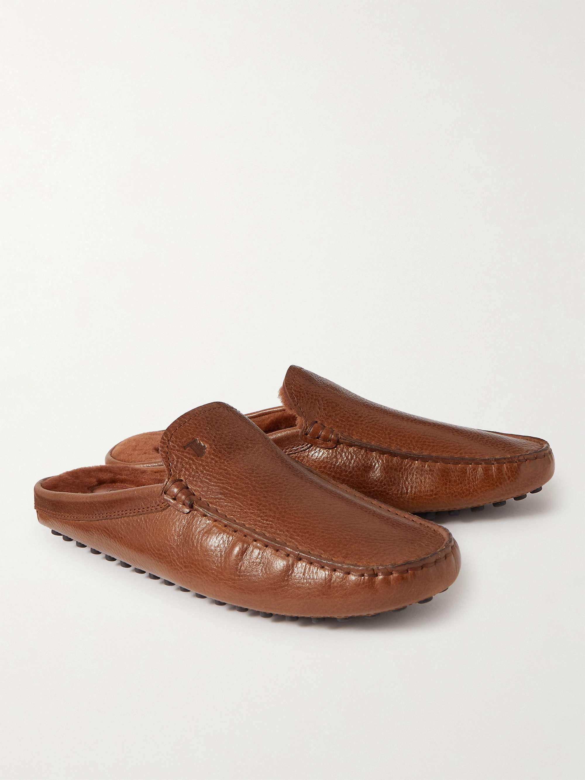 TOD'S Shearling-Lined Full-Grain Leather Slippers