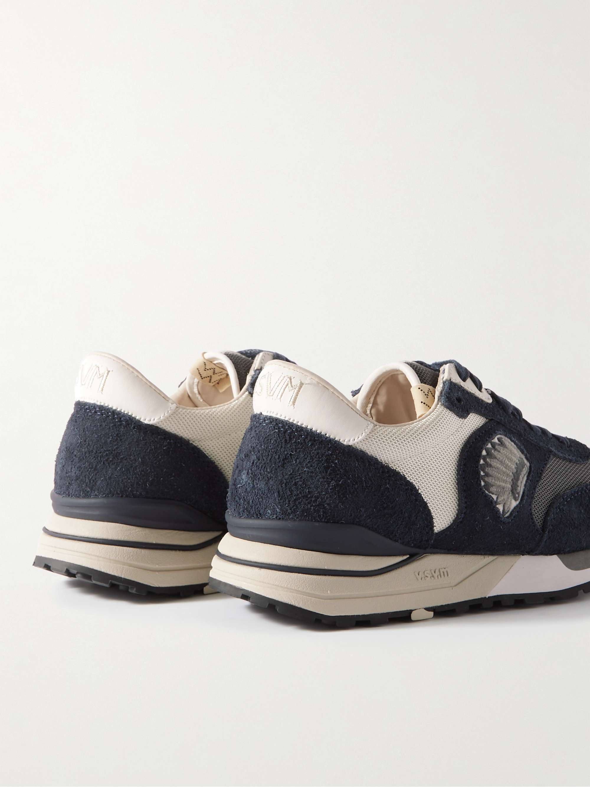 VISVIM Roland Leather-Trimmed Embroidered Suede and Mesh Sneakers