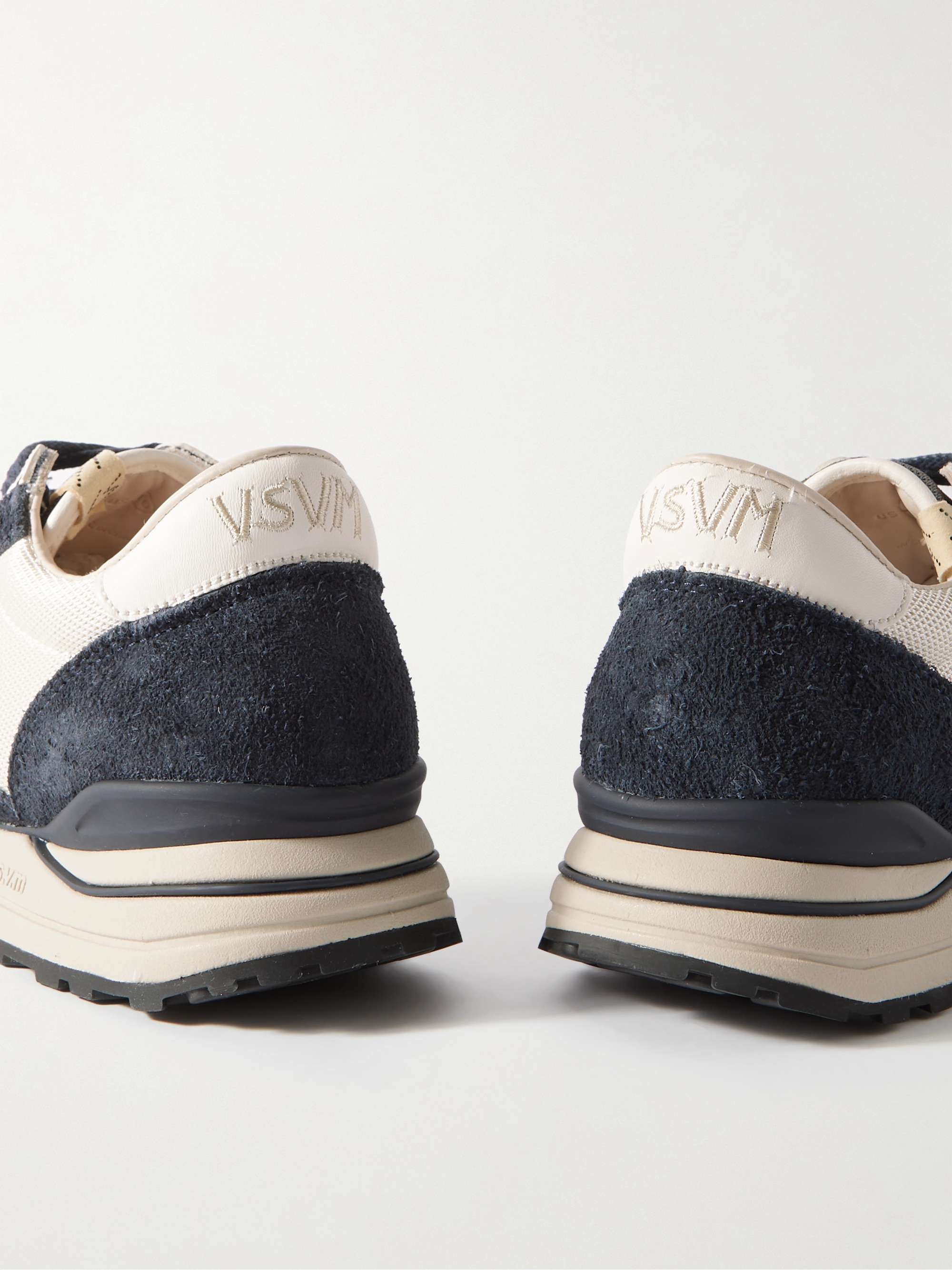 VISVIM Roland Leather-Trimmed Embroidered Suede and Mesh Sneakers
