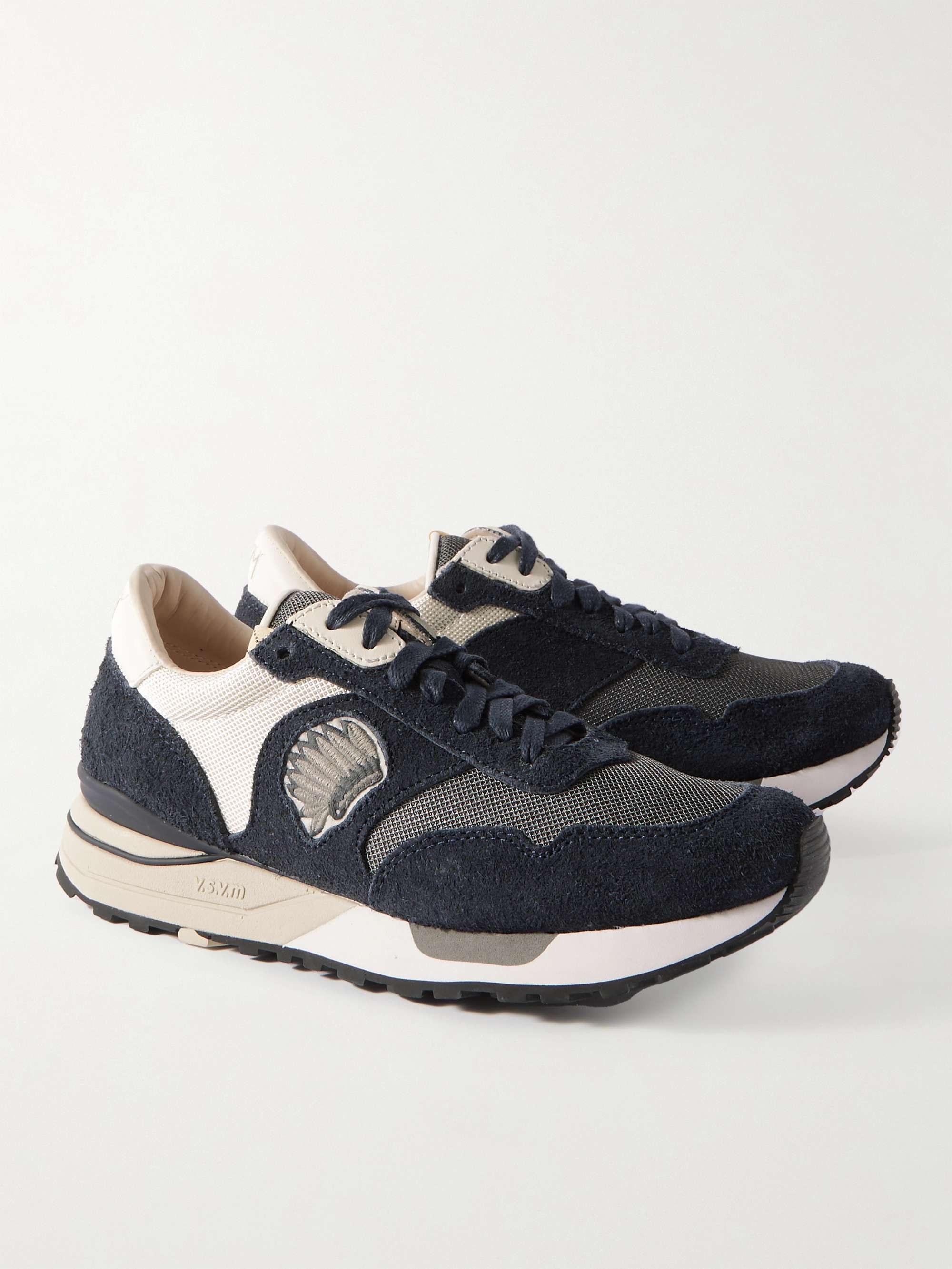 VISVIM Roland Leather-Trimmed Embroidered Suede and Mesh Sneakers