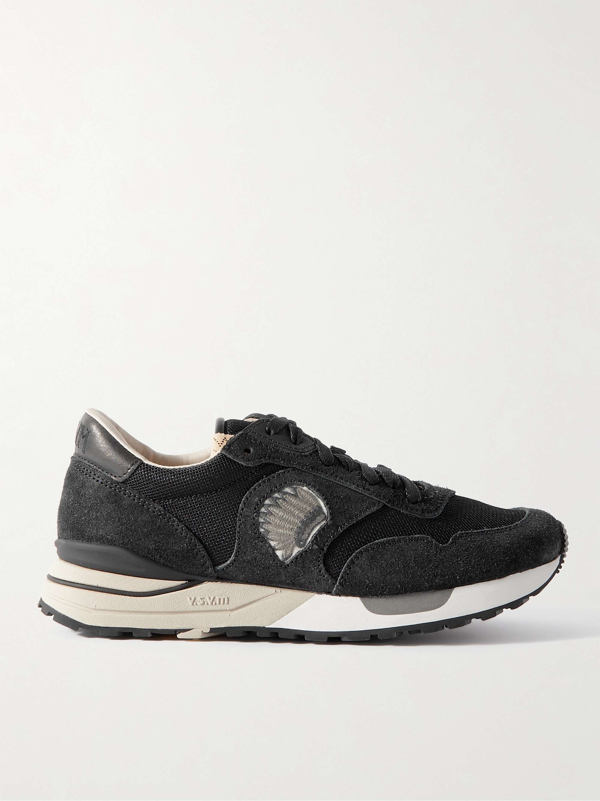 Roland Leather-Trimmed Embroidered Suede and Mesh Sneakers