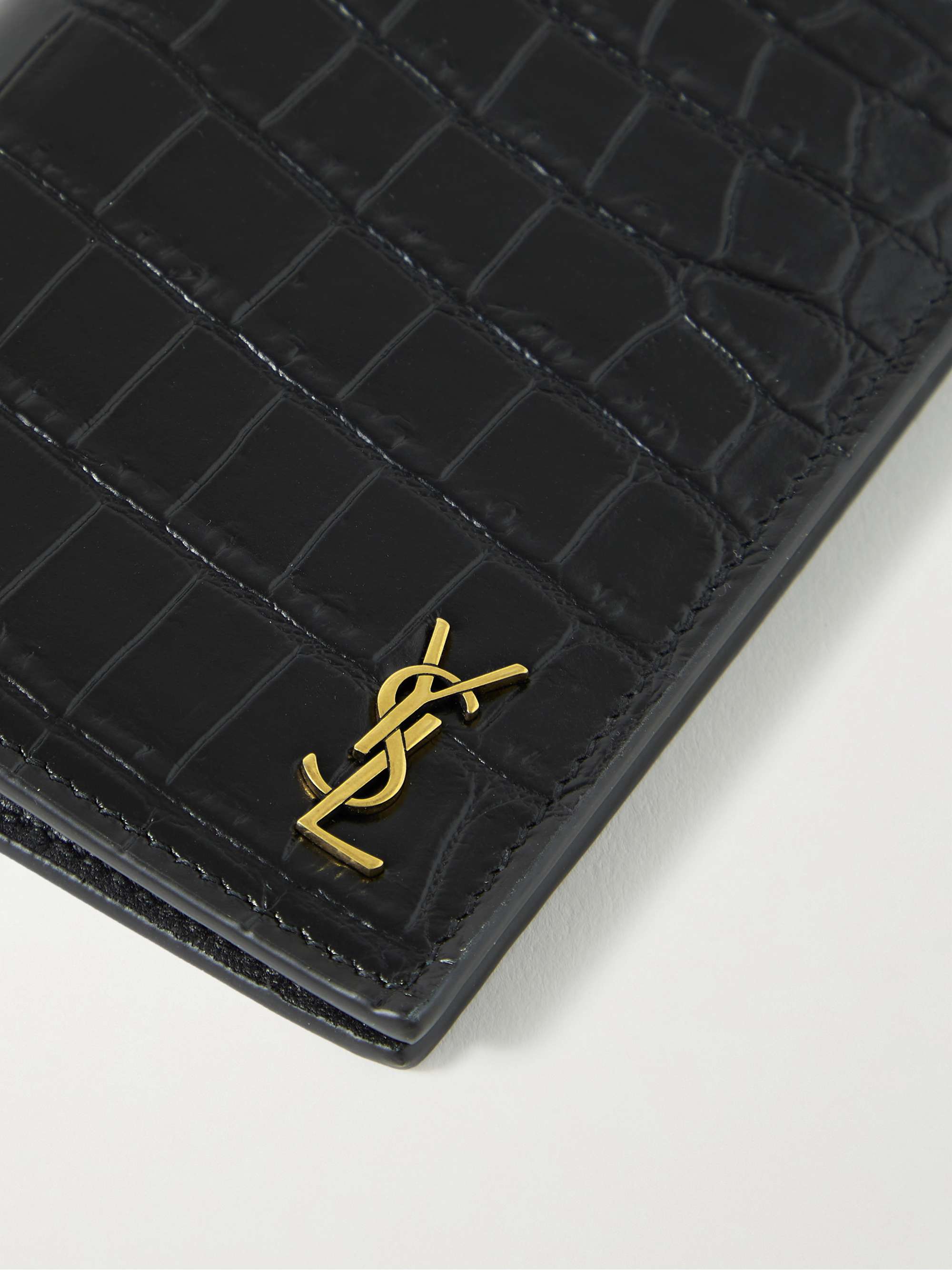 SAINT LAURENT Logo-Appliquéd Croc-Effect Leather Billfold Wallet