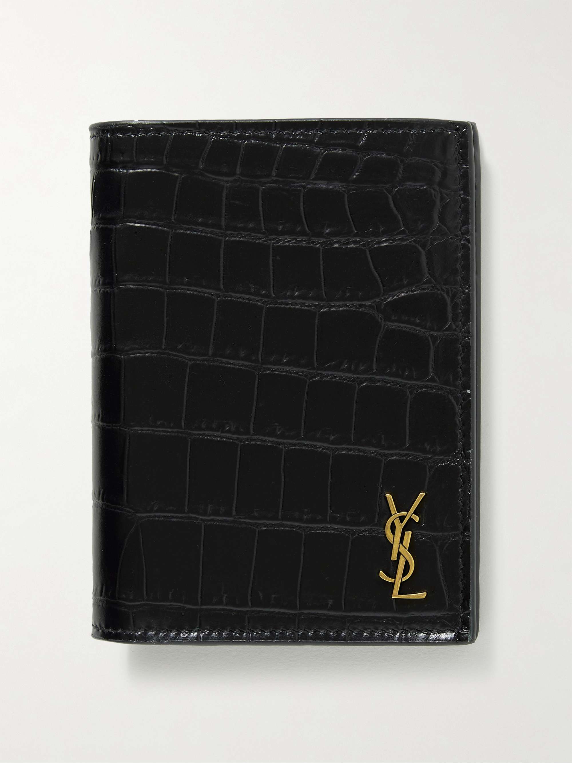 SAINT LAURENT Logo-Appliquéd Croc-Effect Leather Wallet