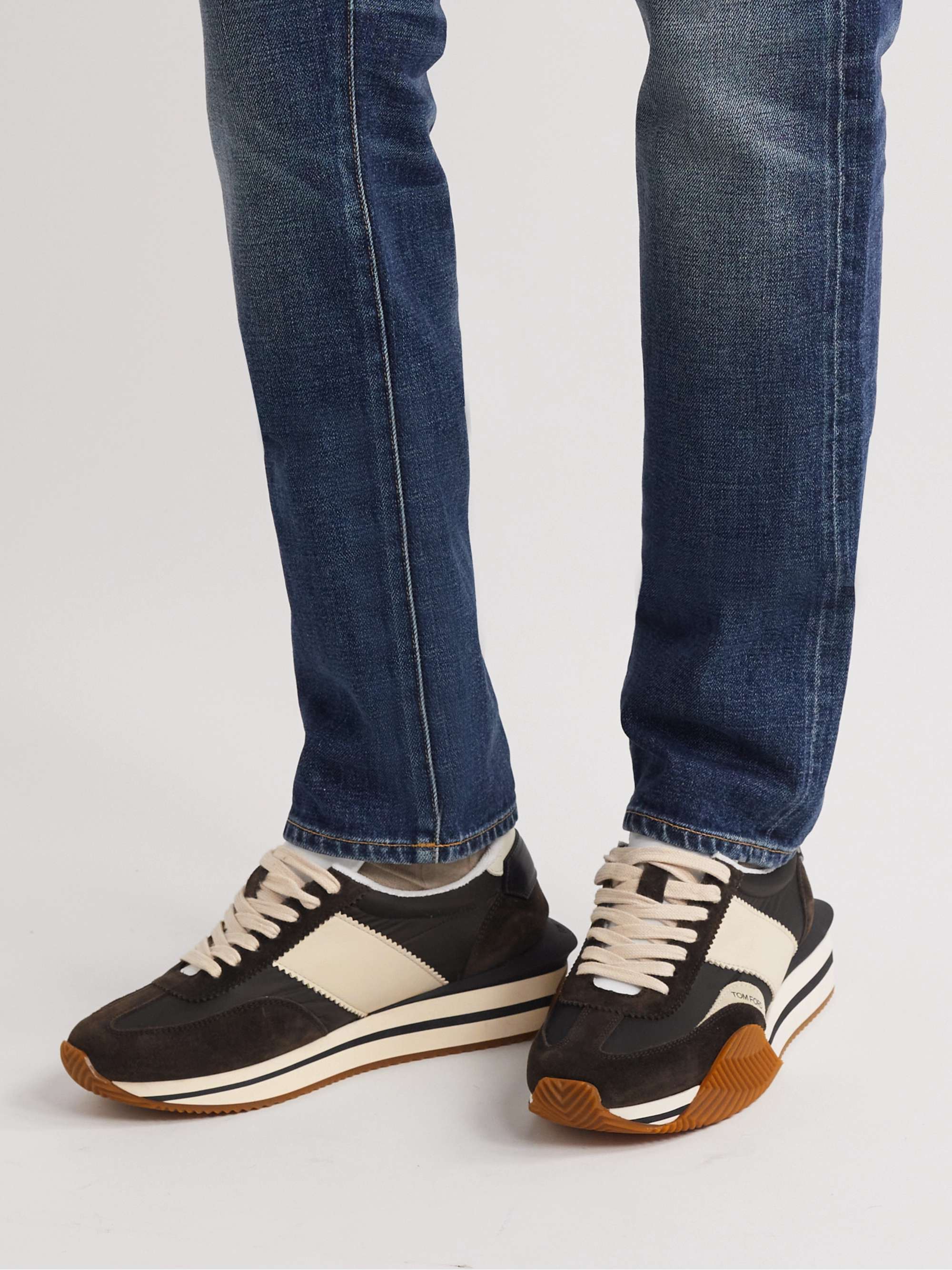 TOM FORD James Rubber-Trimmed Leather, Suede and Nylon Sneakers