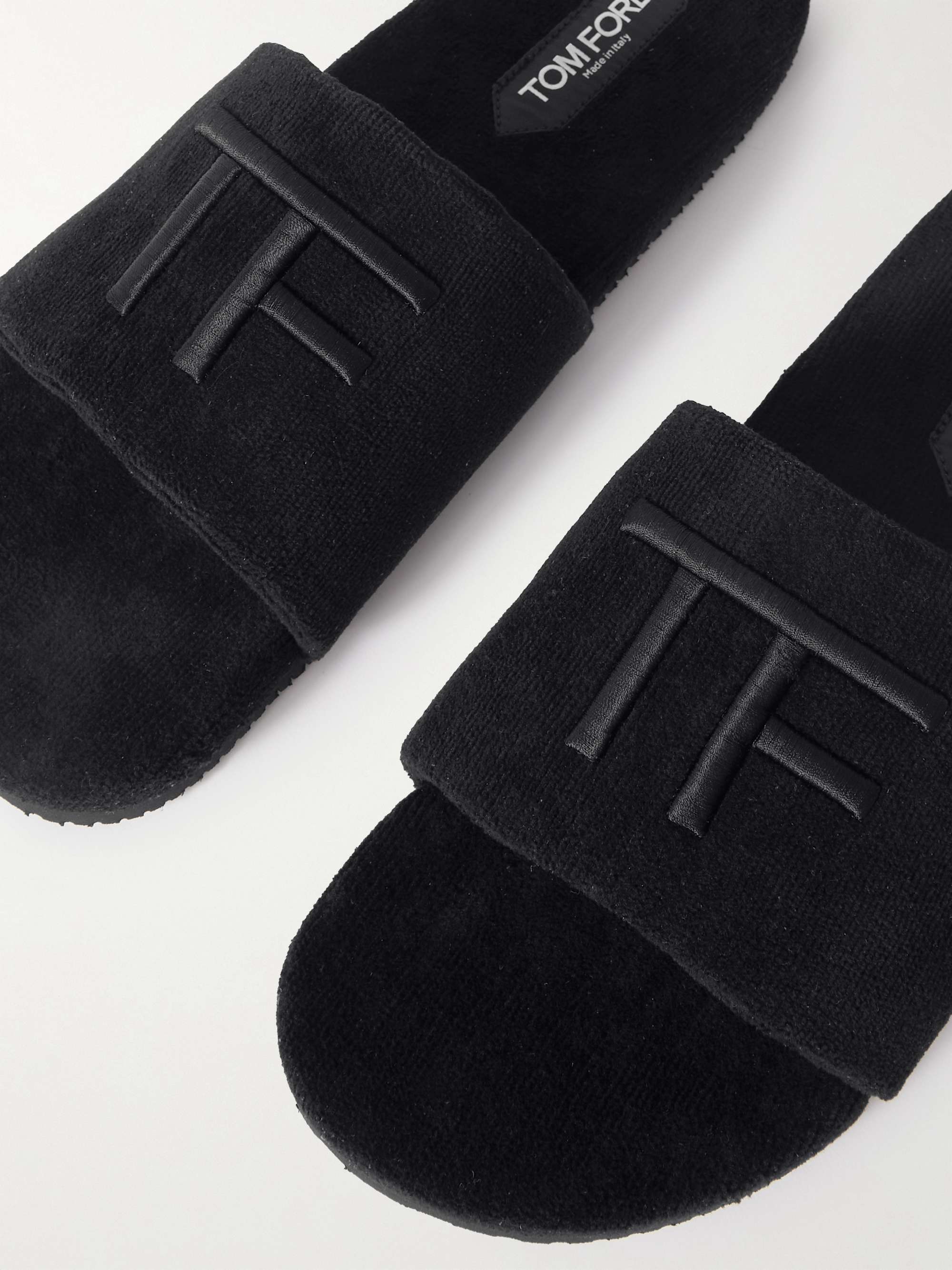 TOM FORD Harrison Logo-Embroidered Zebra-Print Terry Sandals