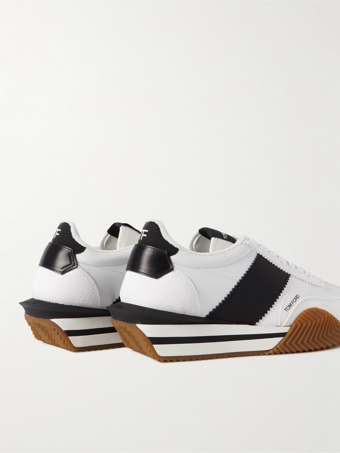 Shop Tom Ford James Rubber-trimmed Leather And Suede Sneakers In White