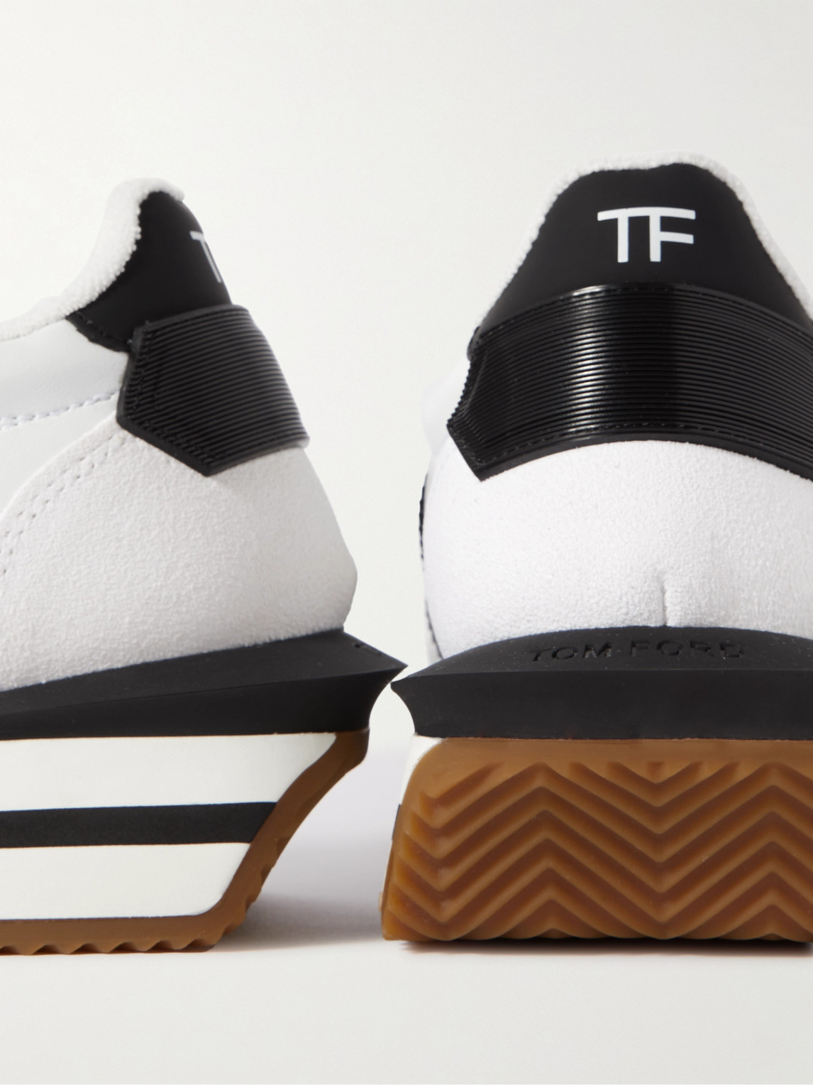 Shop Tom Ford James Rubber-trimmed Leather And Suede Sneakers In White