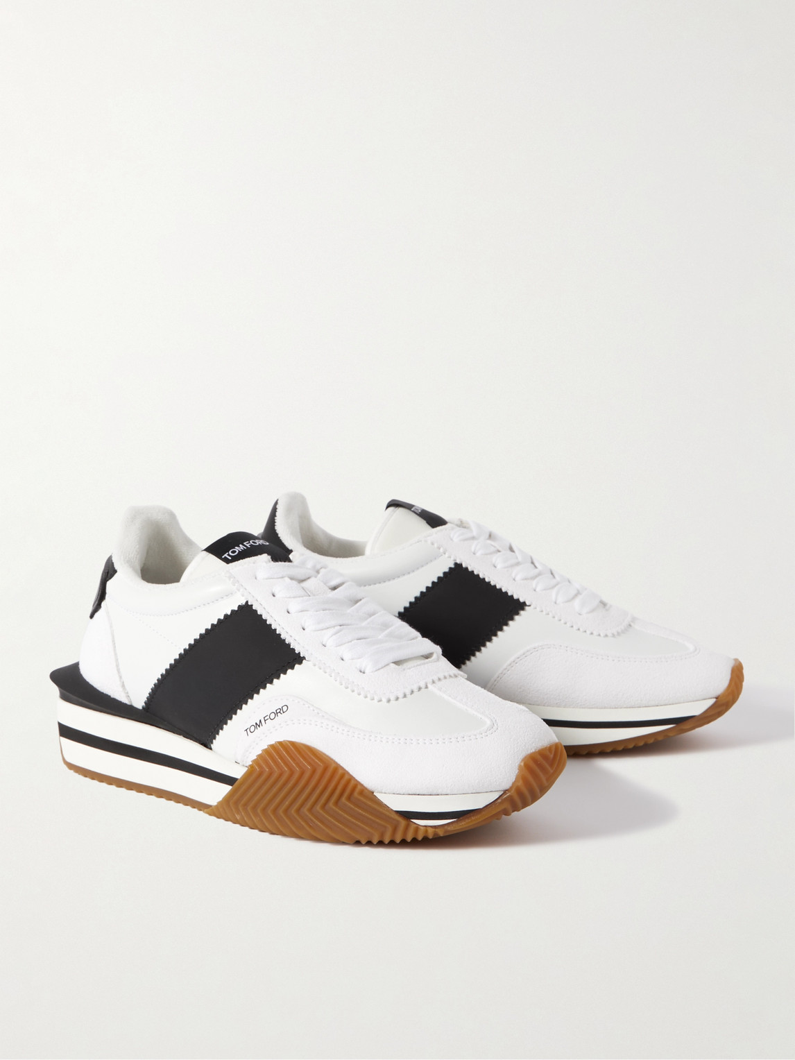 Shop Tom Ford James Rubber-trimmed Leather And Suede Sneakers In White