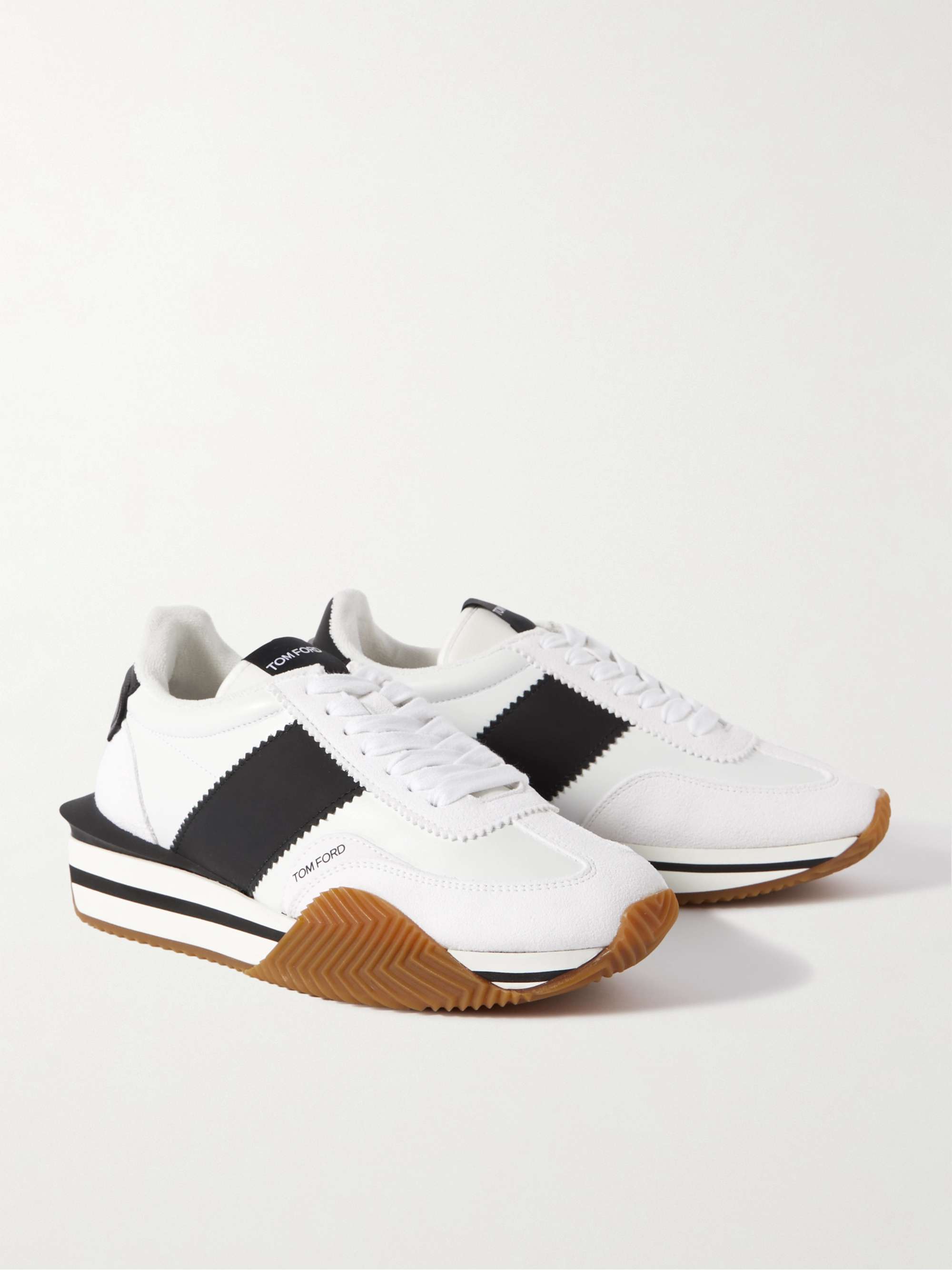 TOM FORD James Rubber-Trimmed Leather and Suede Sneakers