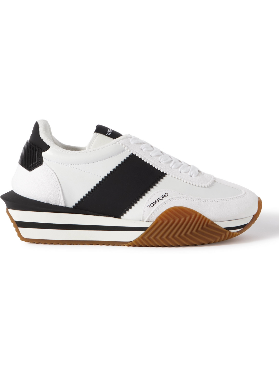 Shop Tom Ford James Rubber-trimmed Leather And Suede Sneakers In White