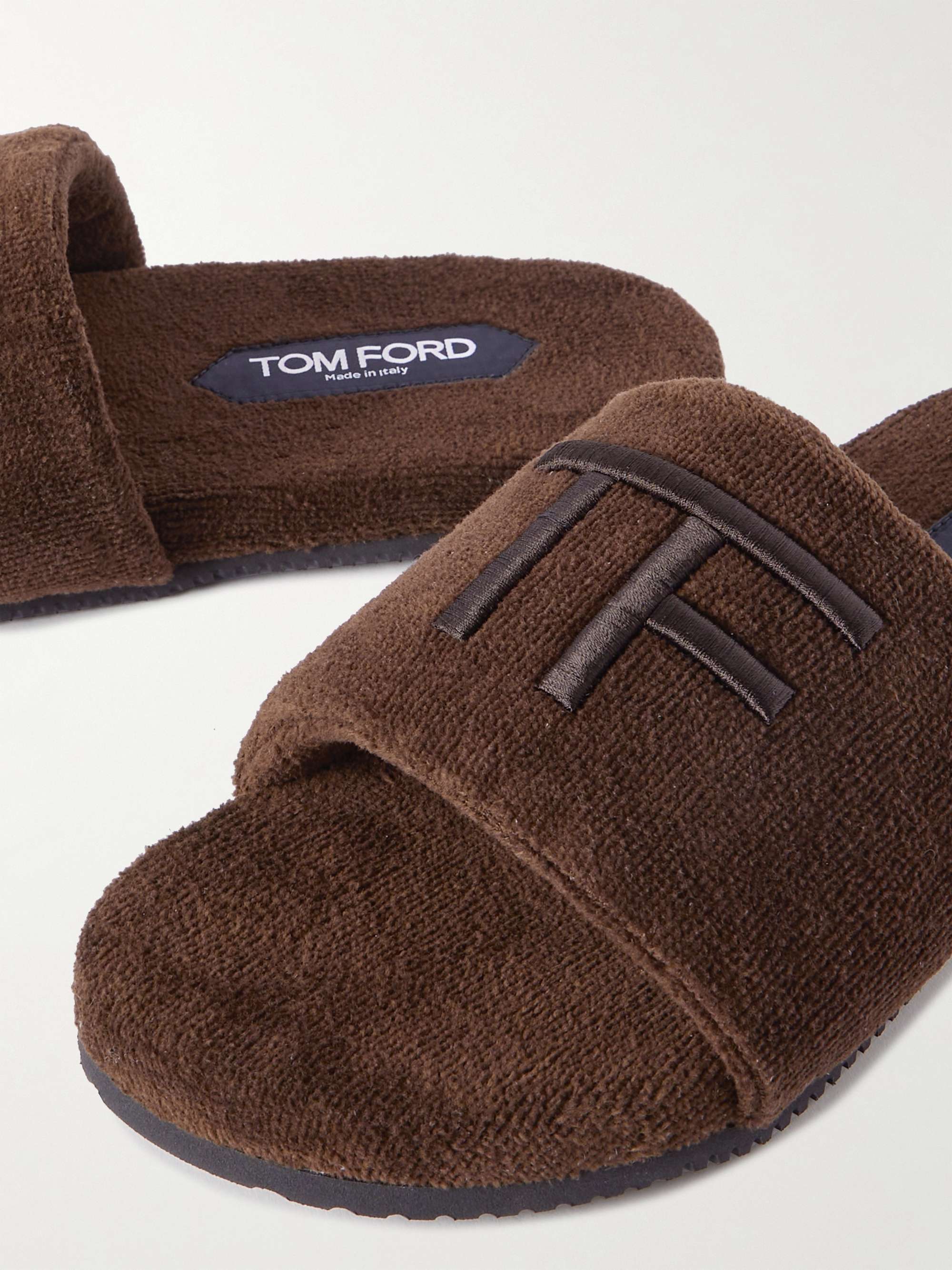TOM FORD Harrison Logo-Embroidered Zebra-Print Terry Sandals