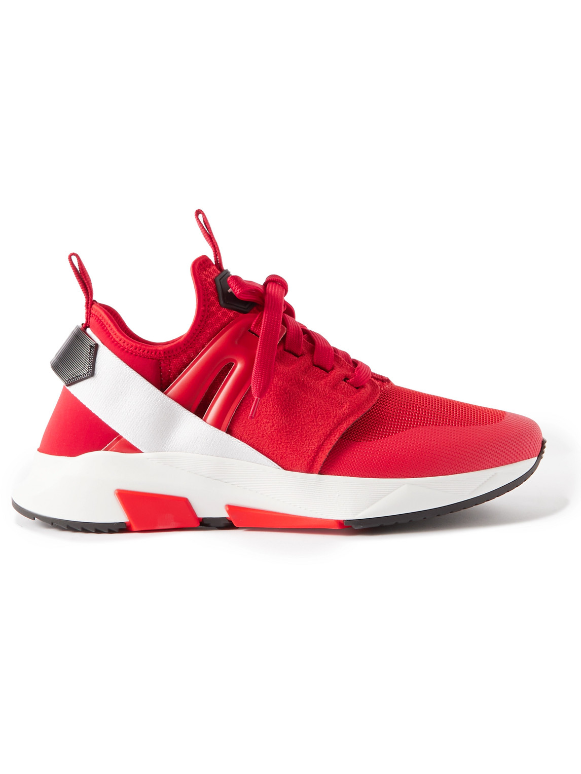 Tom Ford Jago Suede-trimmed Mesh And Scuba Sneakers In Red