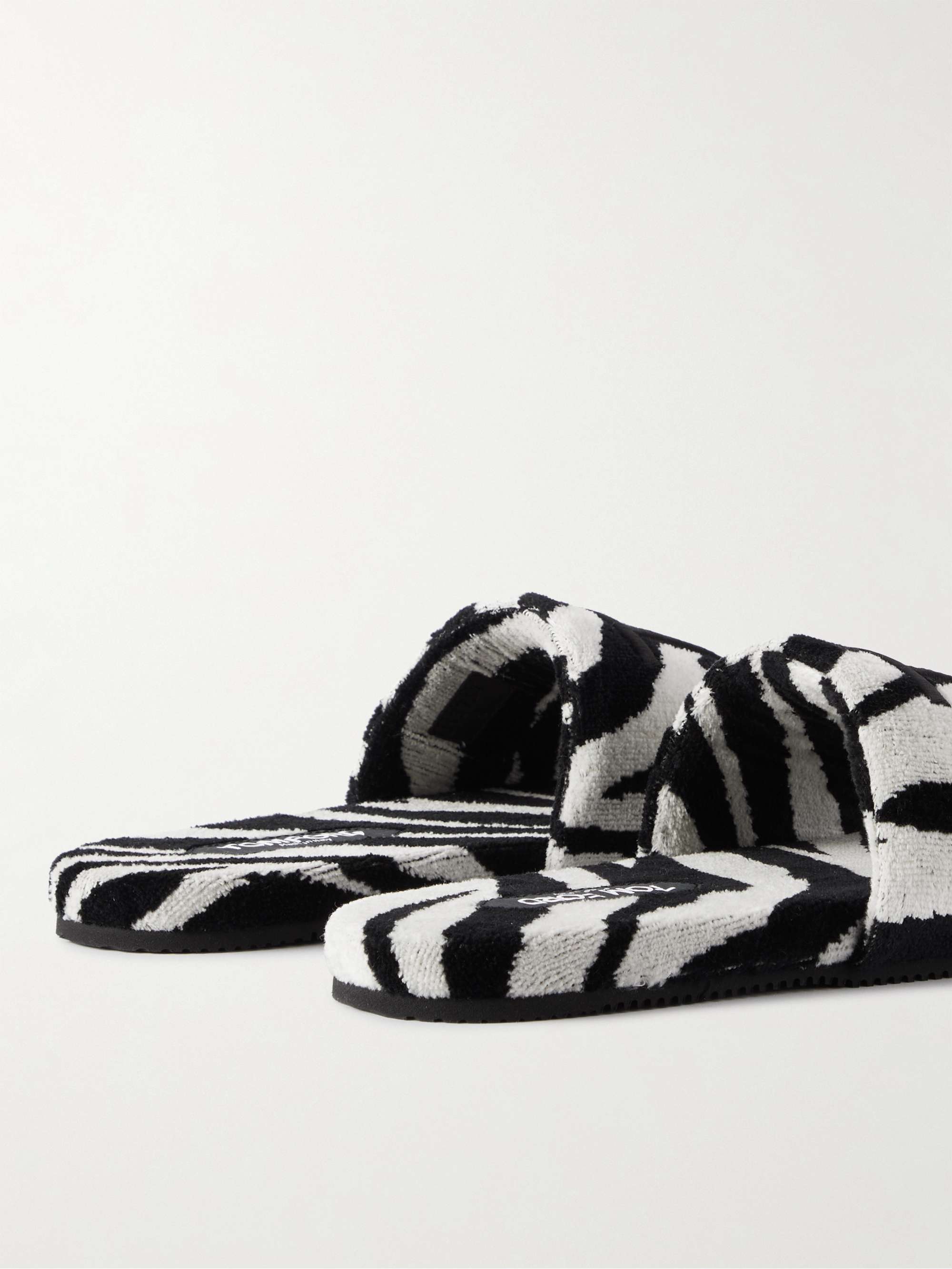 TOM FORD Harrison Logo-Embroidered Zebra-Print Terry Sandals