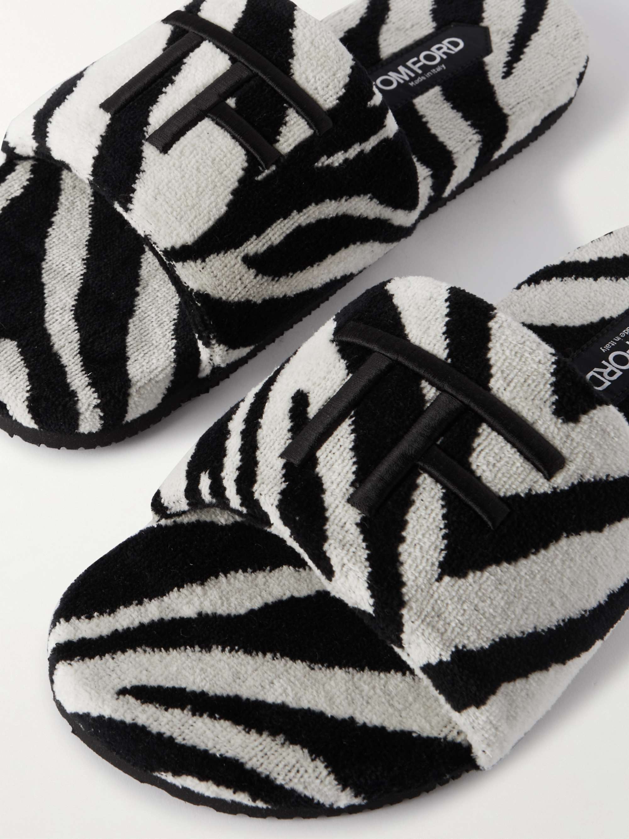 TOM FORD Harrison Logo-Embroidered Zebra-Print Terry Sandals