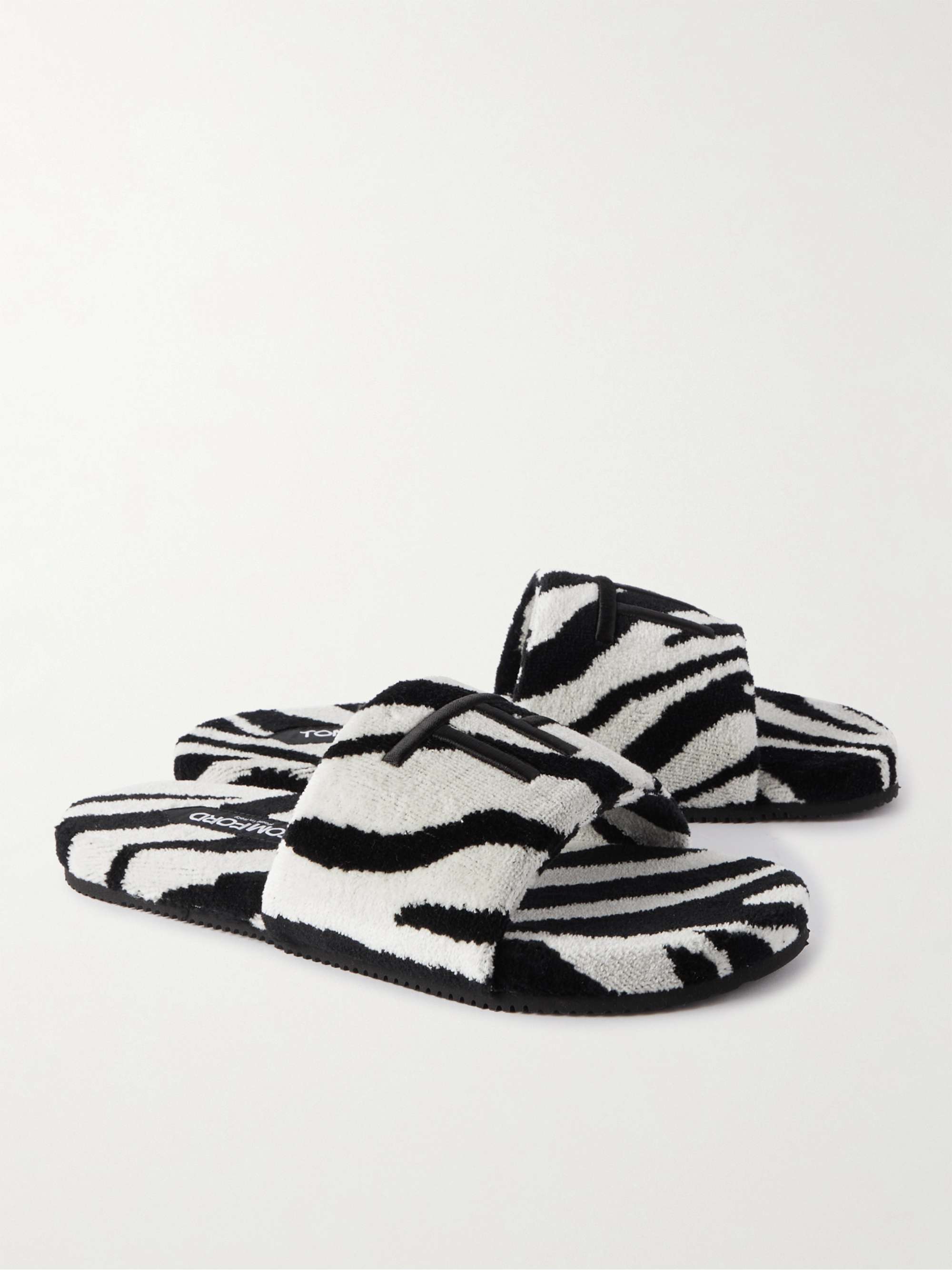 TOM FORD Harrison Logo-Embroidered Zebra-Print Terry Sandals