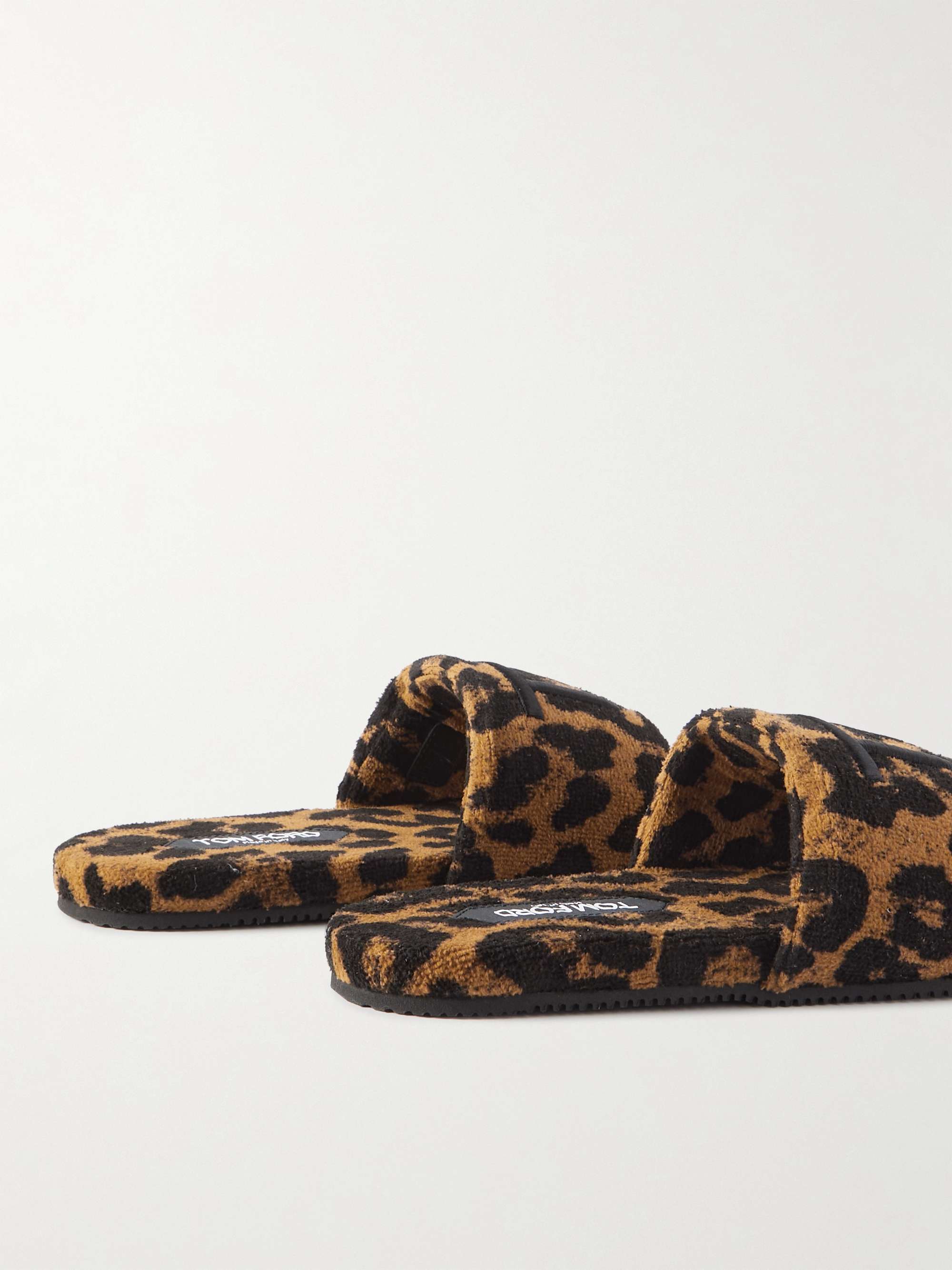 TOM FORD Harrison Logo-Embroidered Zebra-Print Terry Sandals