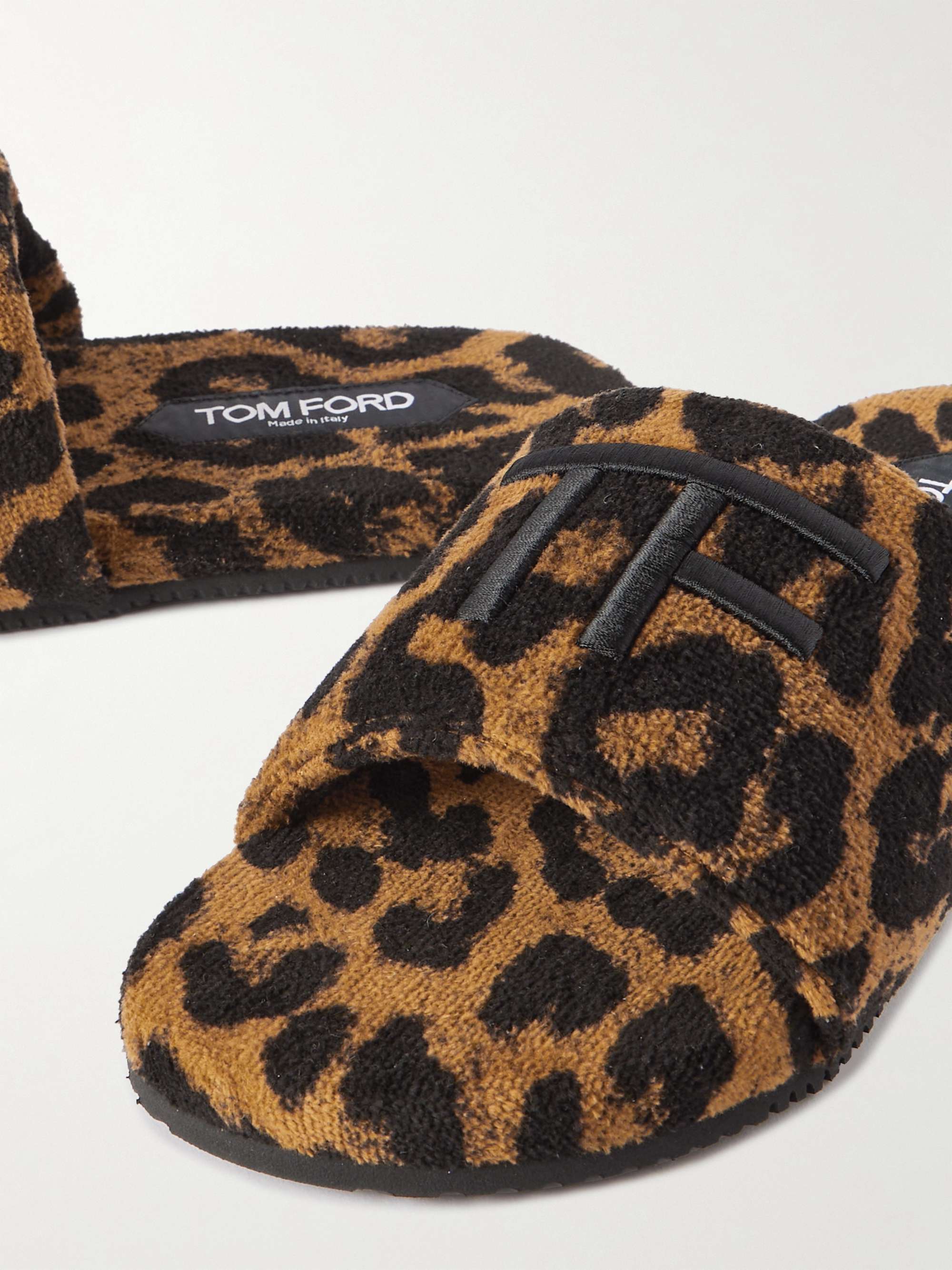 TOM FORD Harrison Logo-Embroidered Zebra-Print Terry Sandals