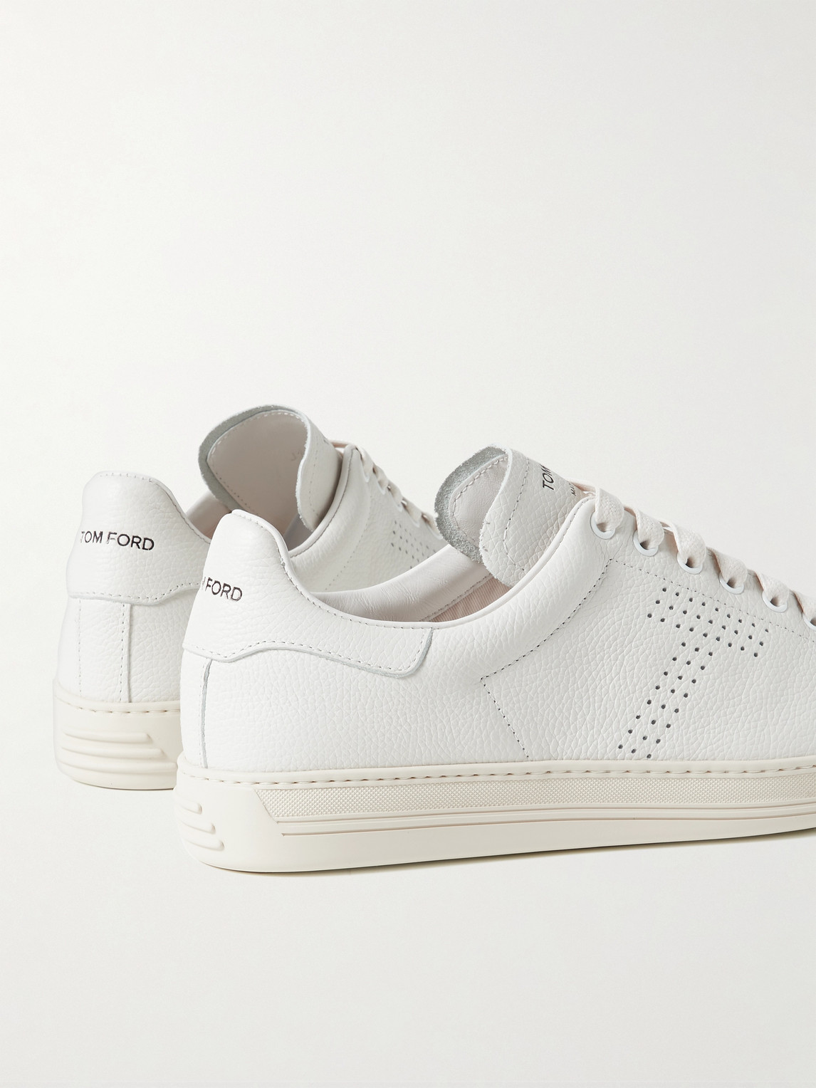 Shop Tom Ford Warwick Perforated Full-grain Leather Sneakers In White