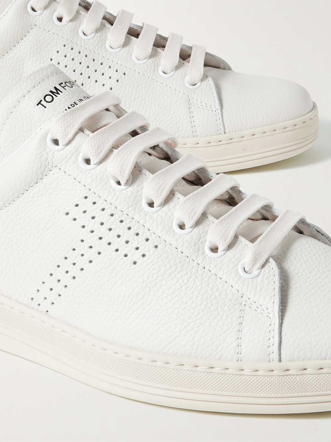 Shop Tom Ford Warwick Perforated Full-grain Leather Sneakers In White