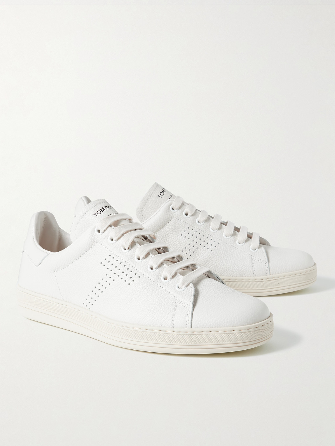 Shop Tom Ford Warwick Perforated Full-grain Leather Sneakers In White