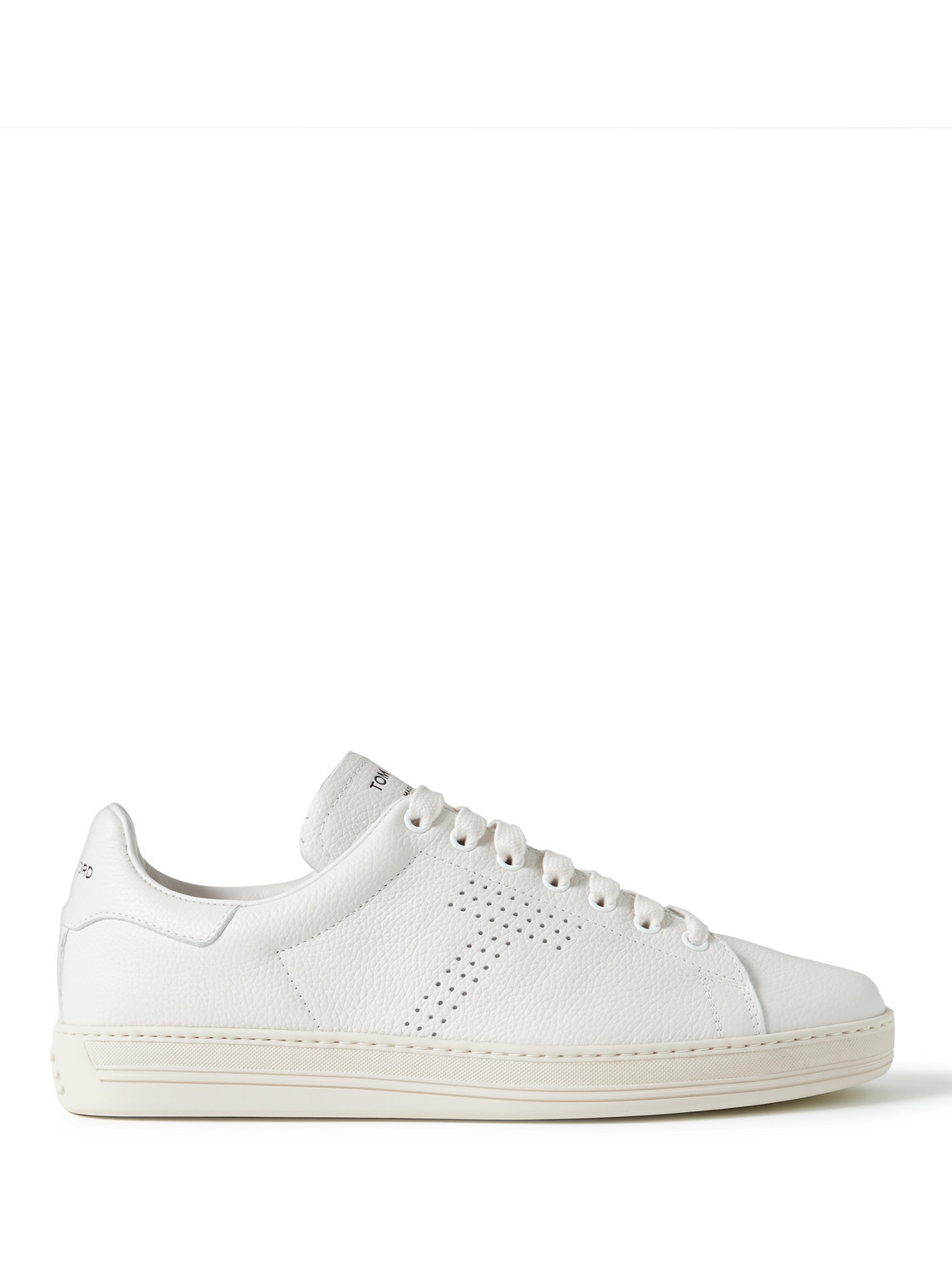 Shop Tom Ford Warwick Perforated Full-grain Leather Sneakers In White