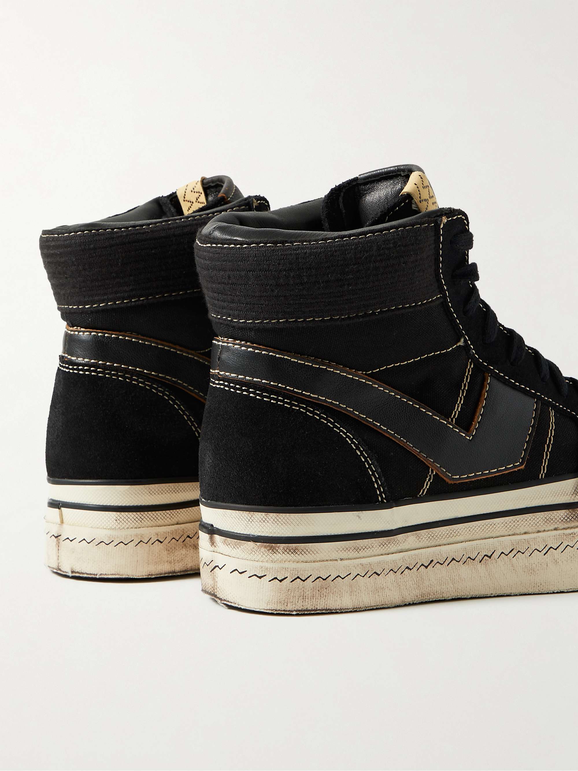 VISVIM Zephyr Hi Distressed Leather-Trimmed Cotton-Canvas High-Top Sneakers