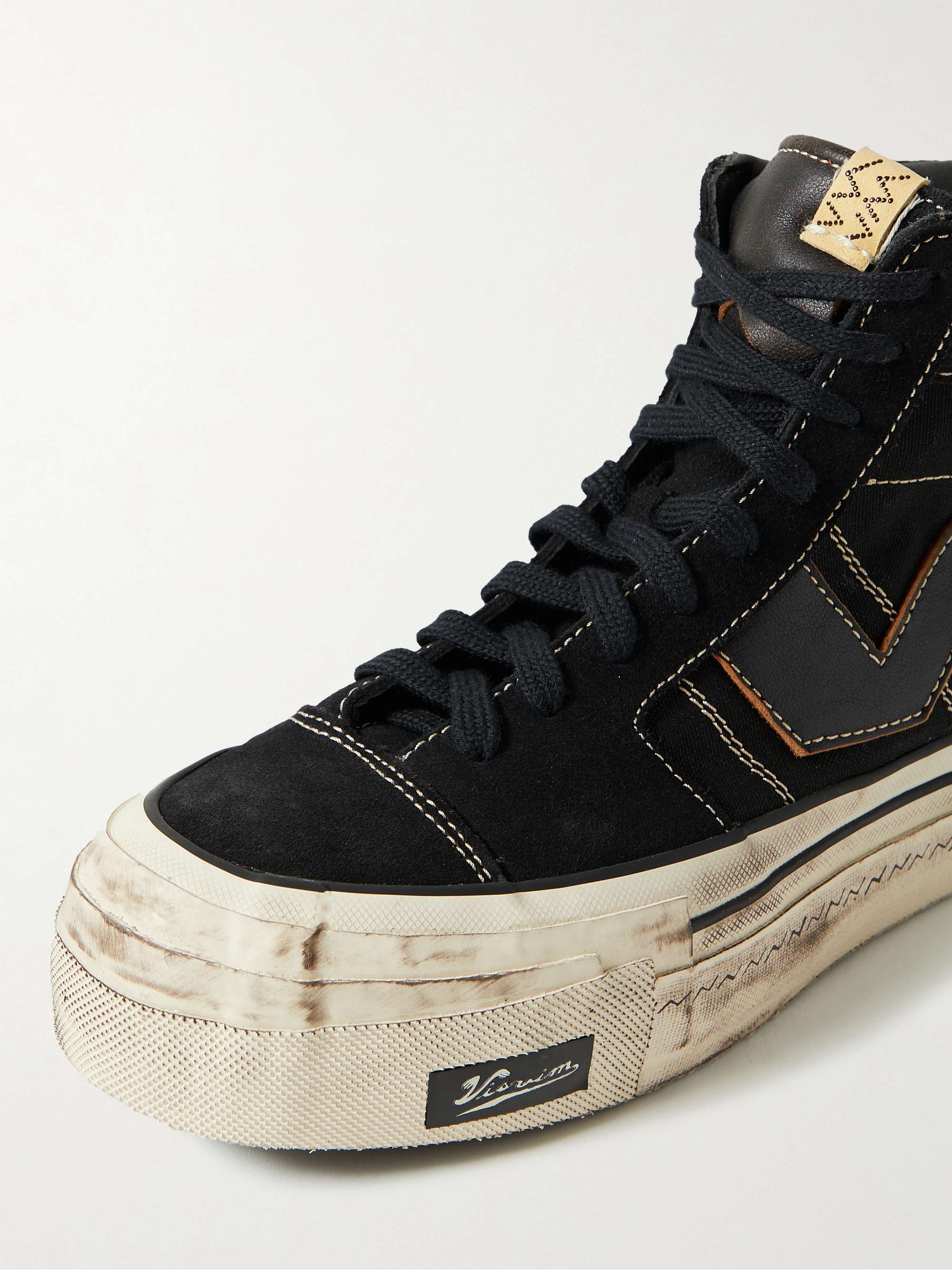 VISVIM Zephyr Hi Distressed Leather-Trimmed Cotton-Canvas High-Top Sneakers