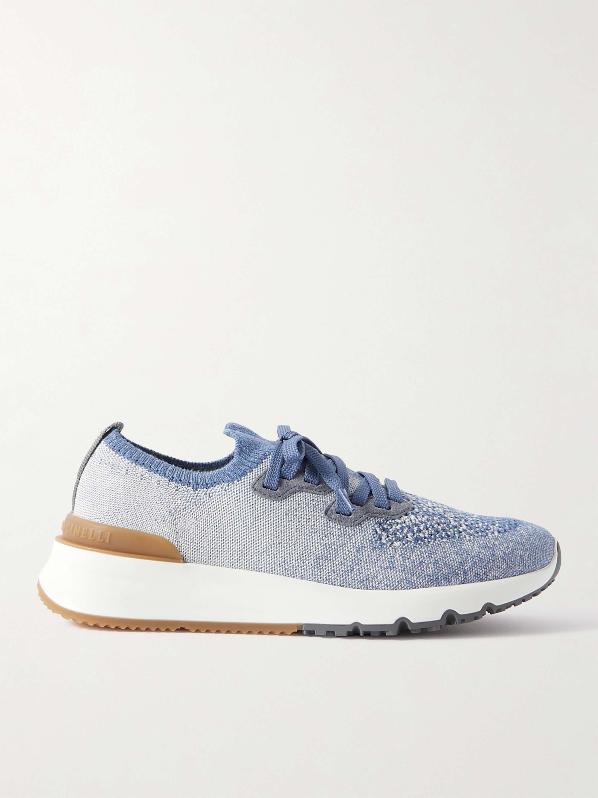 Suede-Trimmed Stretch-Knit Sneakers