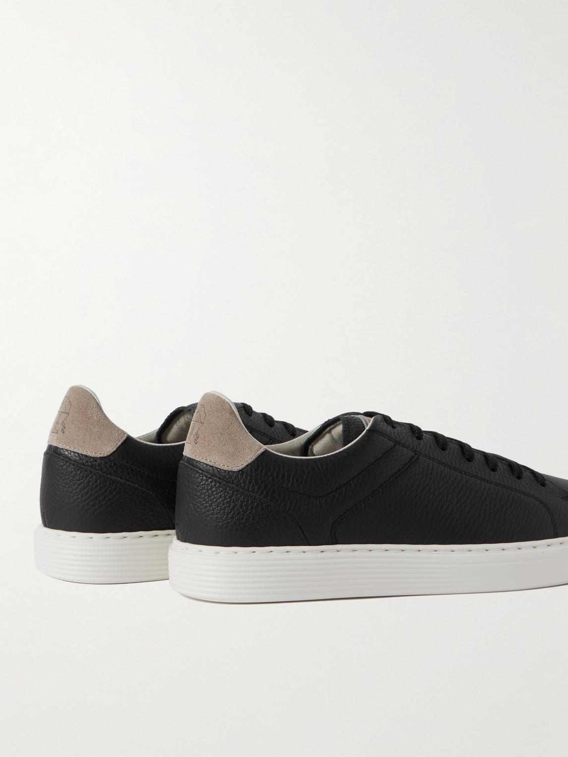 Shop Brunello Cucinelli Suede-trimmed Full-grain Leather Sneakers In Black