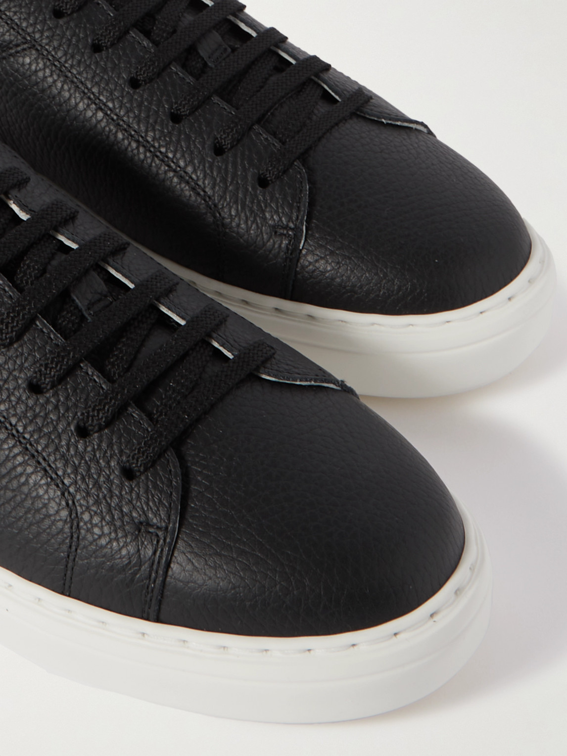 Shop Brunello Cucinelli Suede-trimmed Full-grain Leather Sneakers In Black
