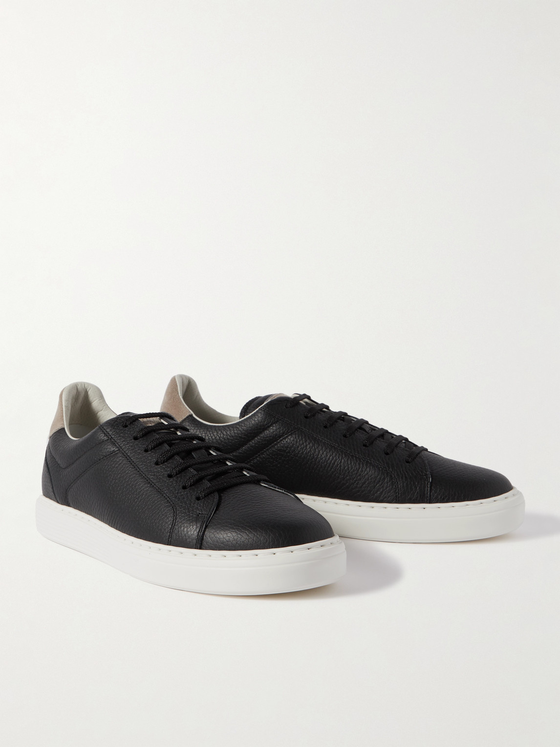Shop Brunello Cucinelli Suede-trimmed Full-grain Leather Sneakers In Black