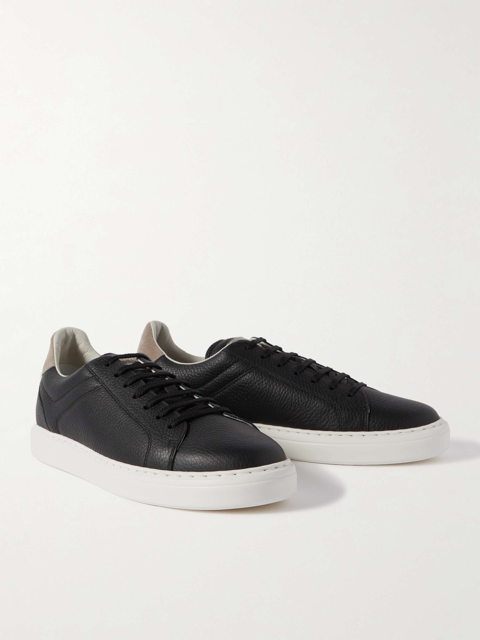 BRUNELLO CUCINELLI Suede-Trimmed Full-Grain Leather Sneakers