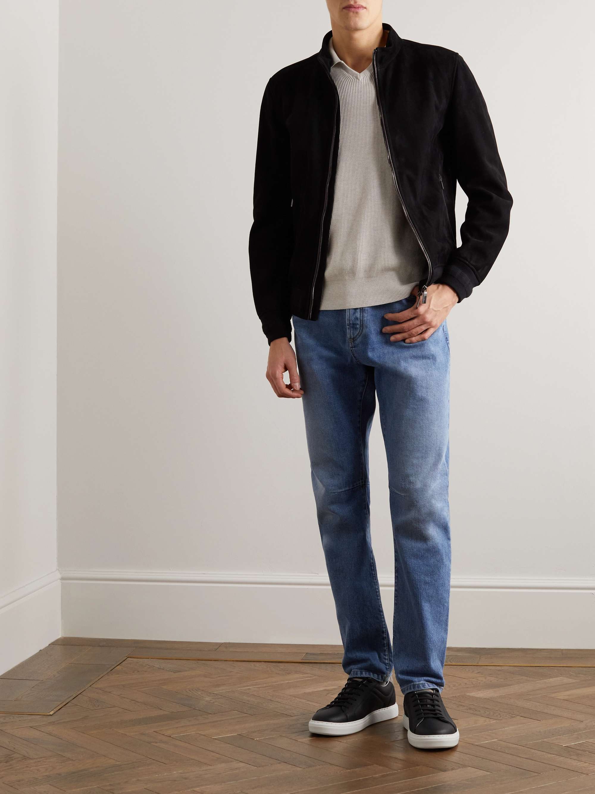 BRUNELLO CUCINELLI Suede-Trimmed Full-Grain Leather Sneakers