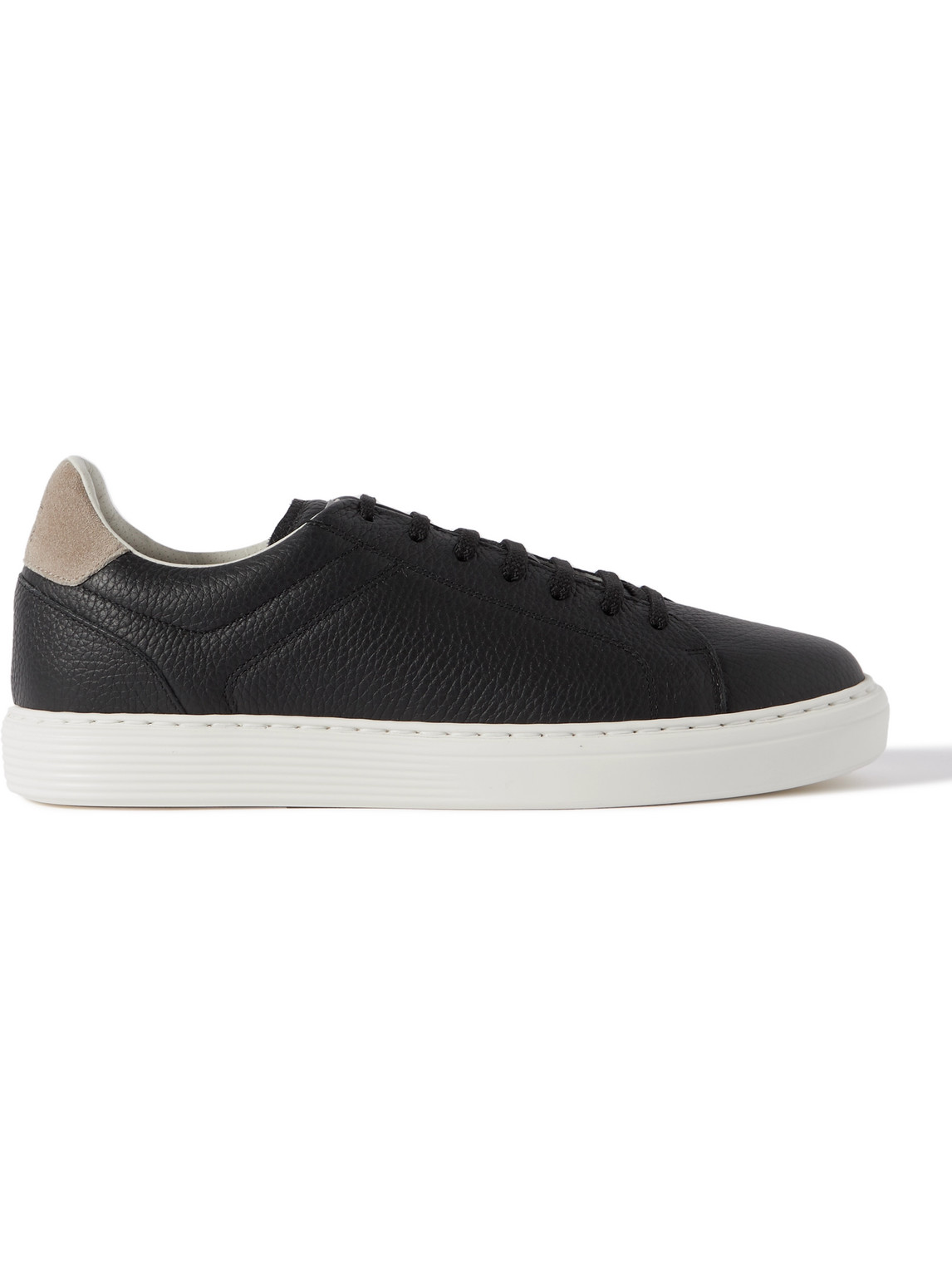 Shop Brunello Cucinelli Suede-trimmed Full-grain Leather Sneakers In Black