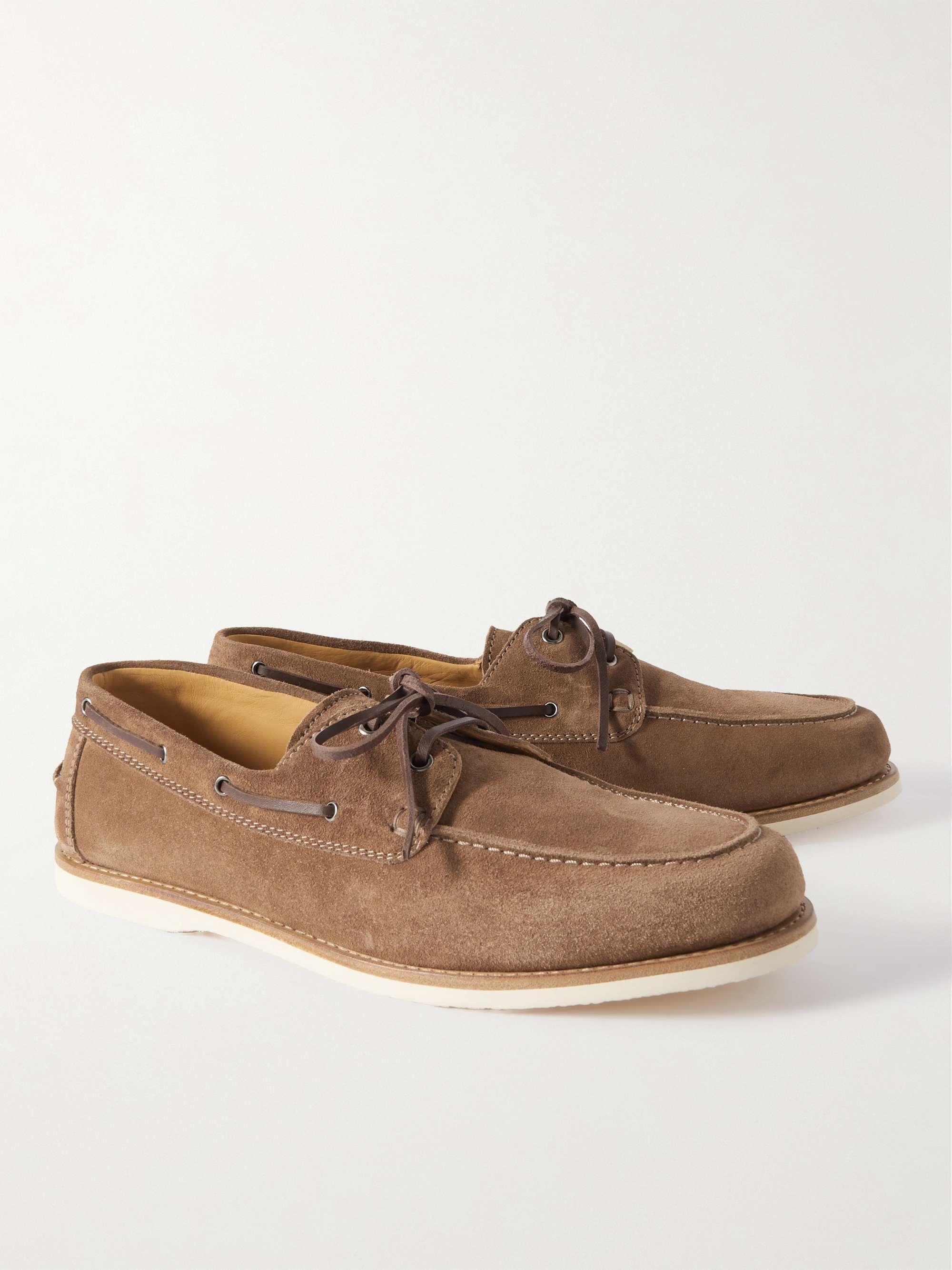 BRUNELLO CUCINELLI Leather-Trimmed Suede Boat Shoes