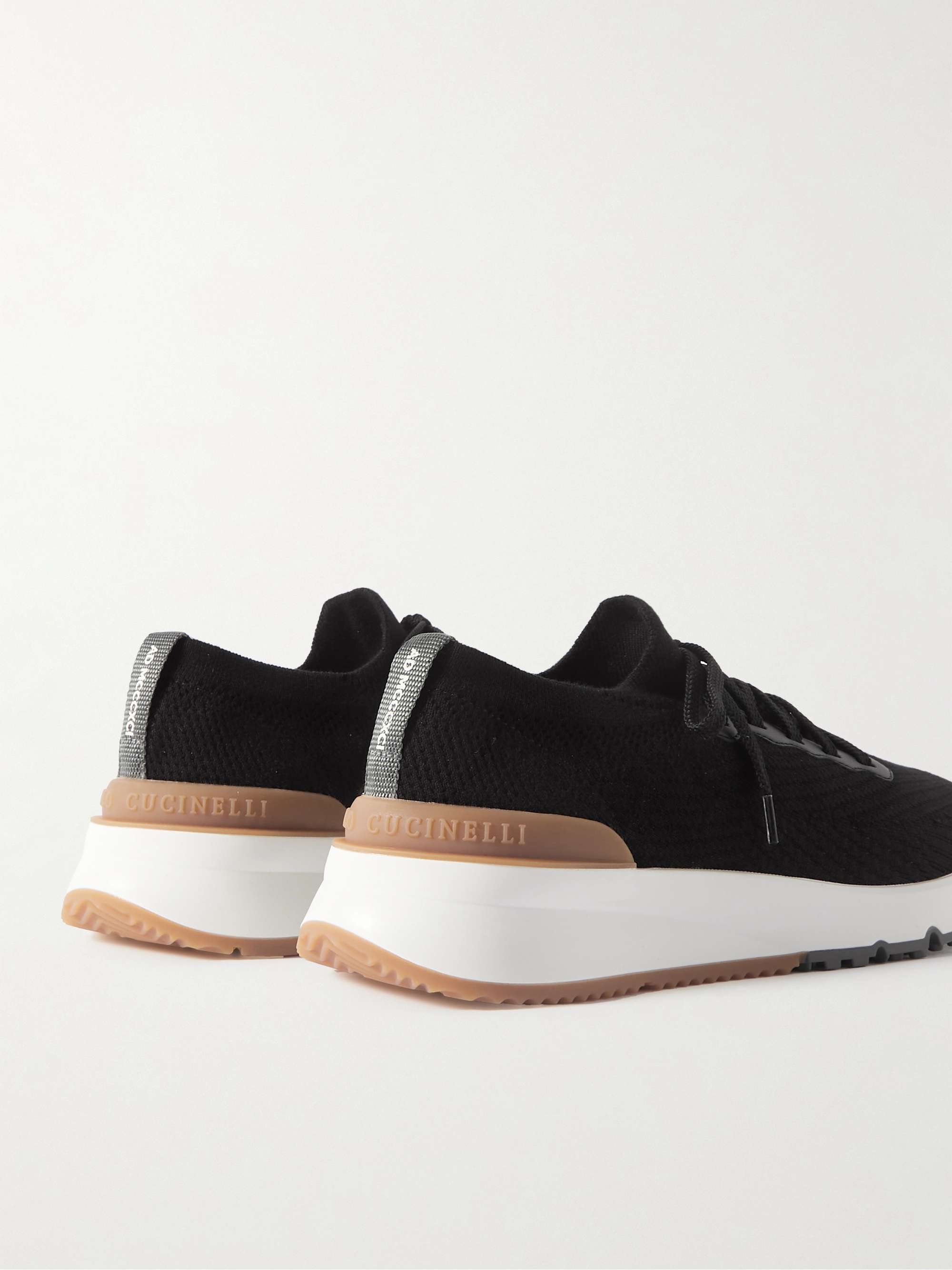 BRUNELLO CUCINELLI Leather-Trimmed Stretch-Knit Sneakers
