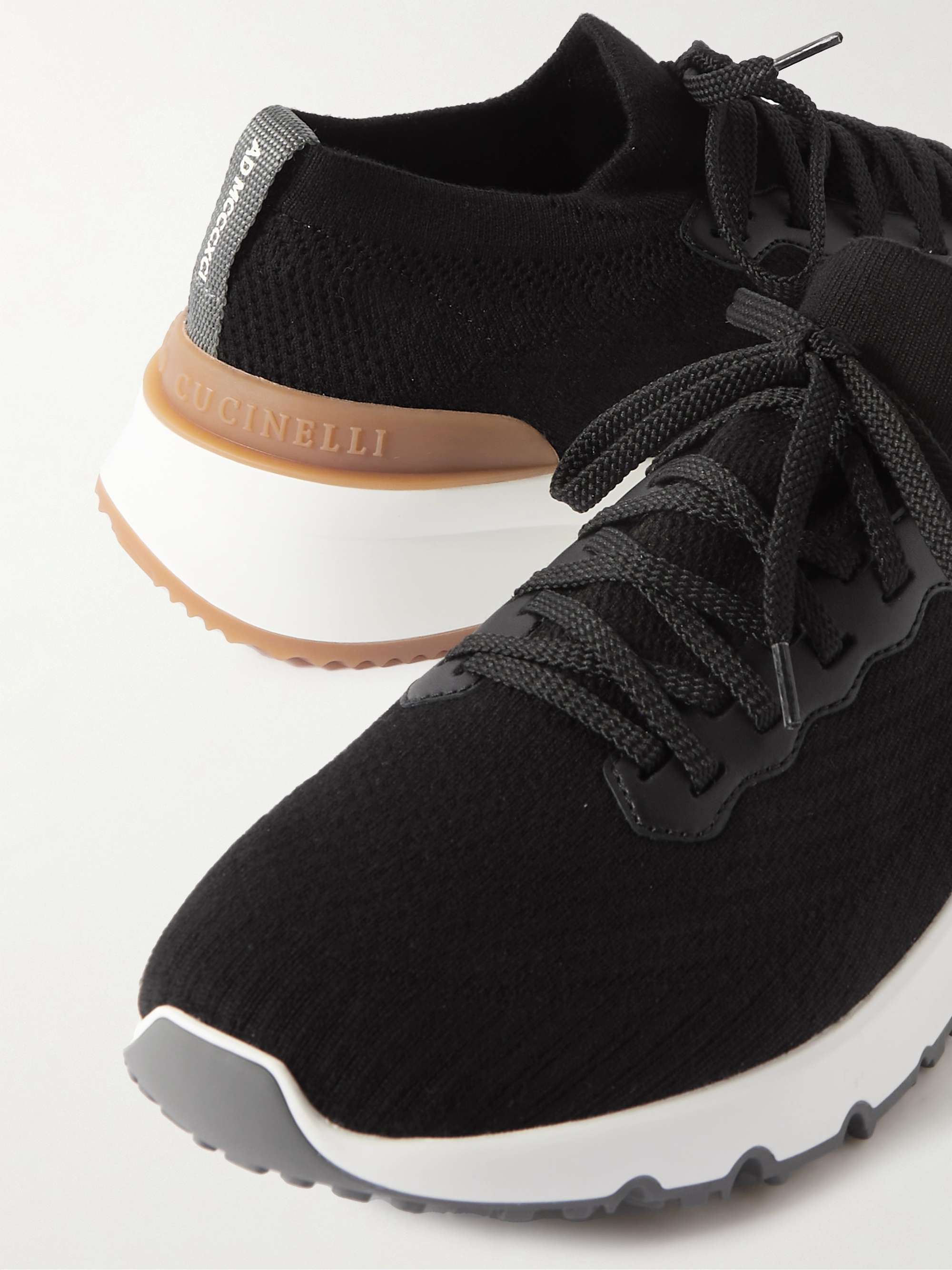 BRUNELLO CUCINELLI Leather-Trimmed Stretch-Knit Sneakers