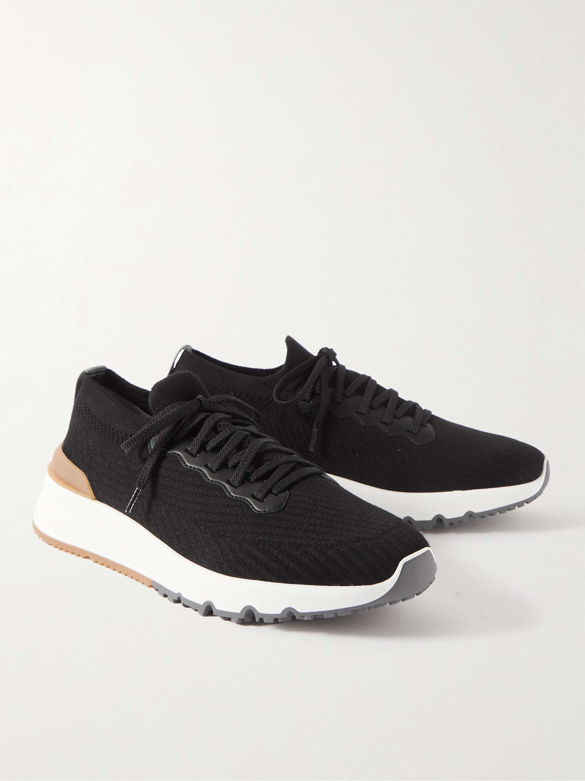 BRUNELLO CUCINELLI Leather-Trimmed Stretch-Knit Sneakers