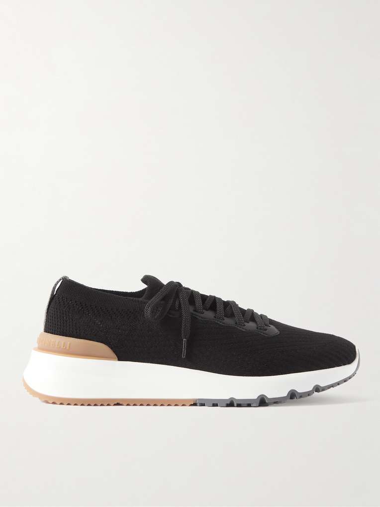 Brunello Cucinelli — Leather-Trimmed Stretch-Knit Sneakers
