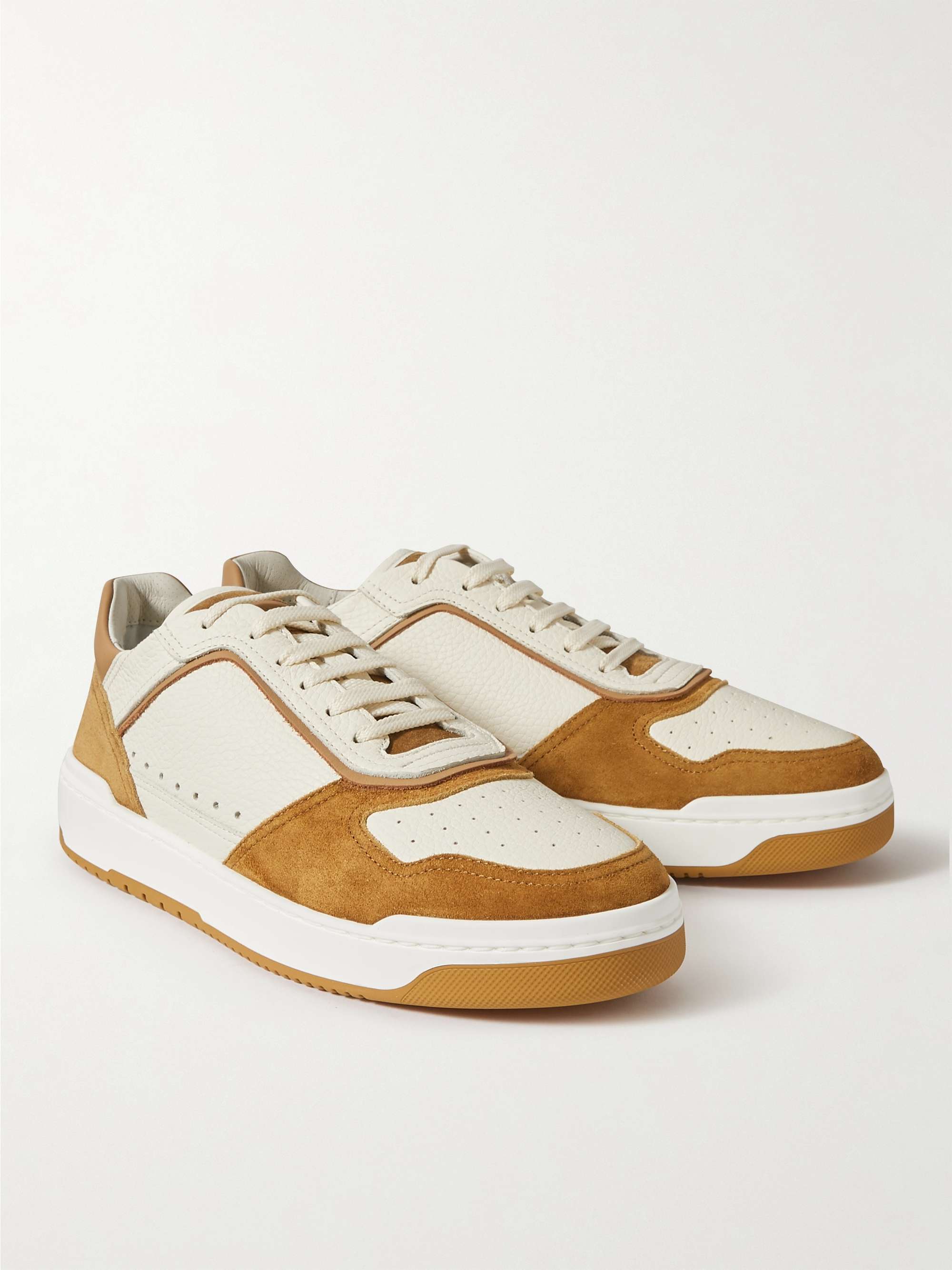 BRUNELLO CUCINELLI Suede-Trimmed Full-Grain Leather Sneakers
