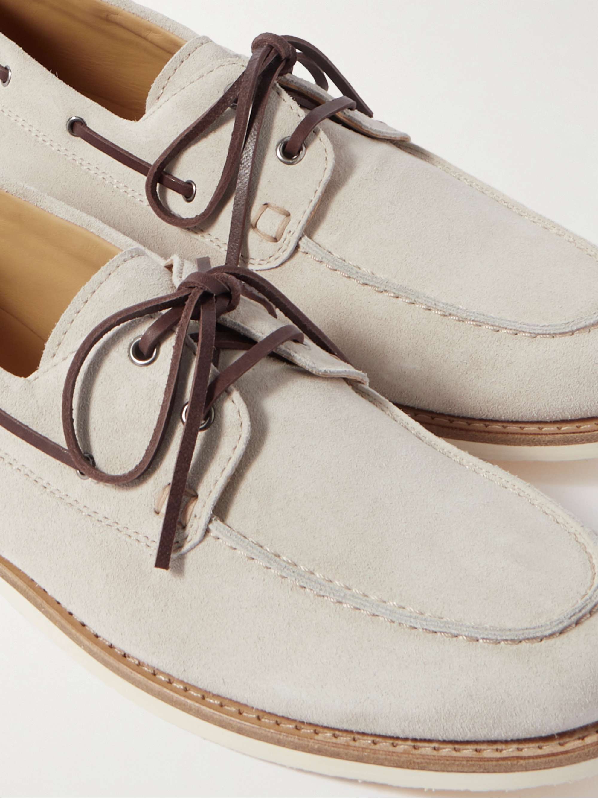 BRUNELLO CUCINELLI Leather-Trimmed Suede Boat Shoes