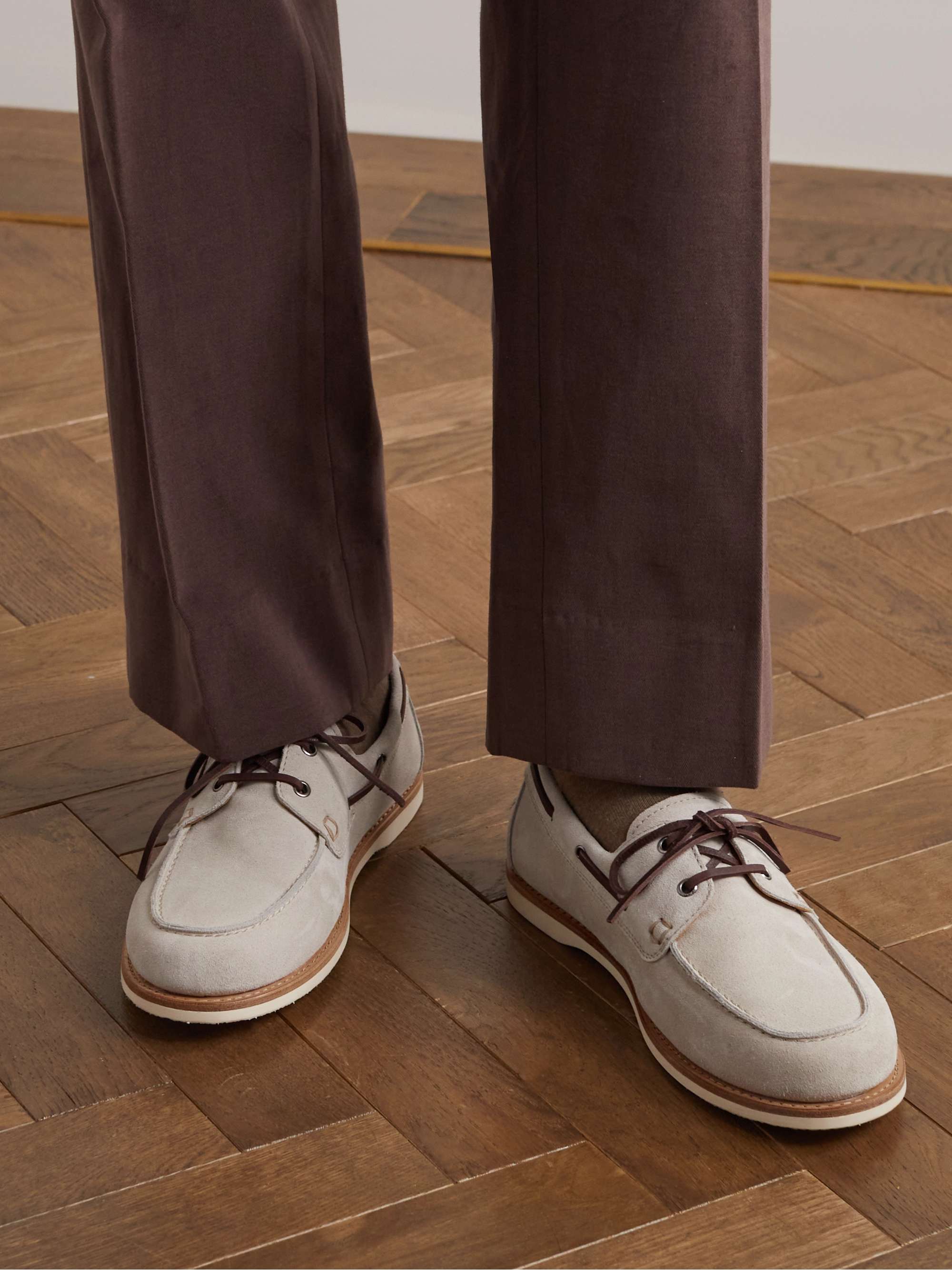 BRUNELLO CUCINELLI Leather-Trimmed Suede Boat Shoes
