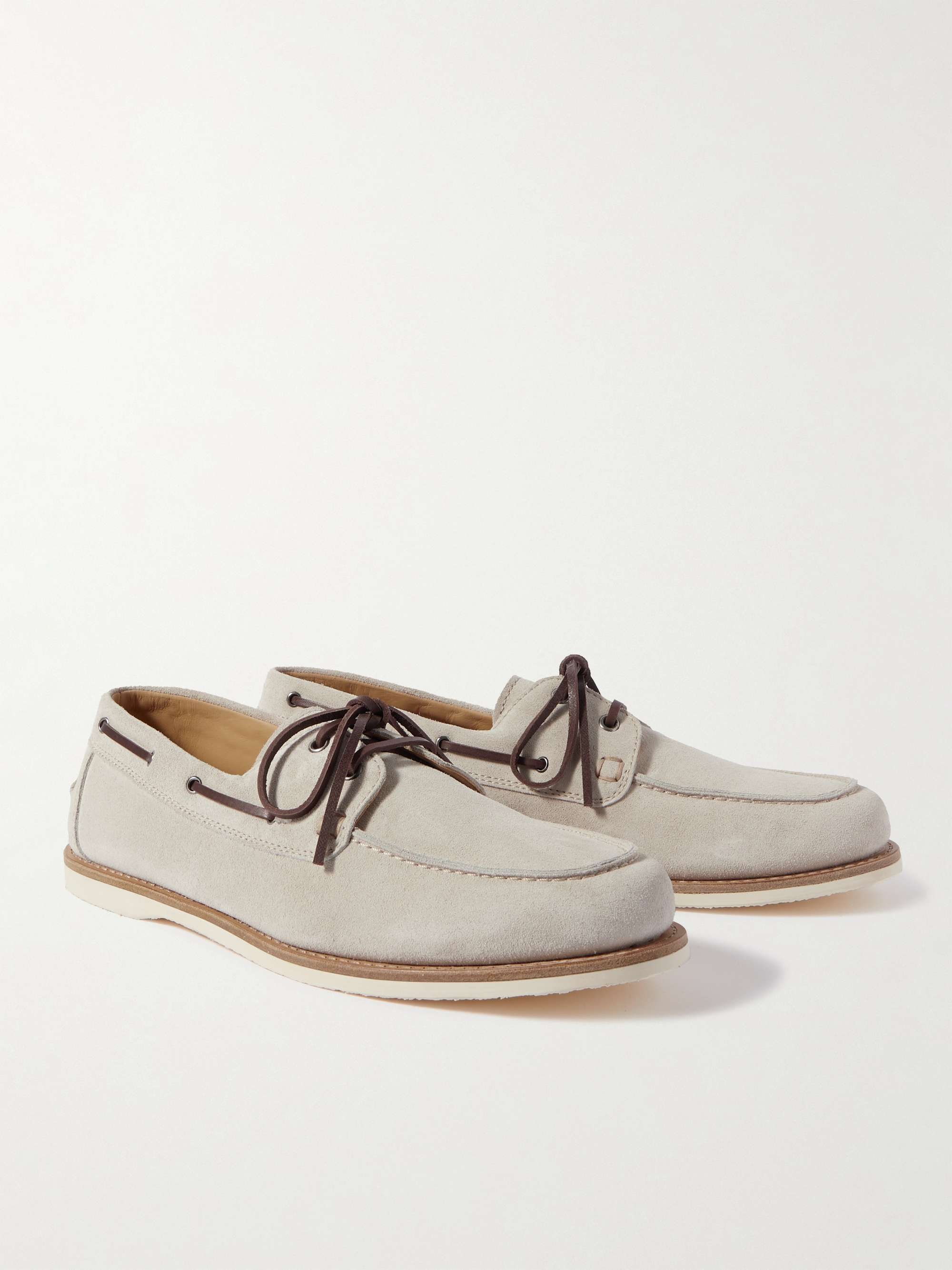 BRUNELLO CUCINELLI Leather-Trimmed Suede Boat Shoes