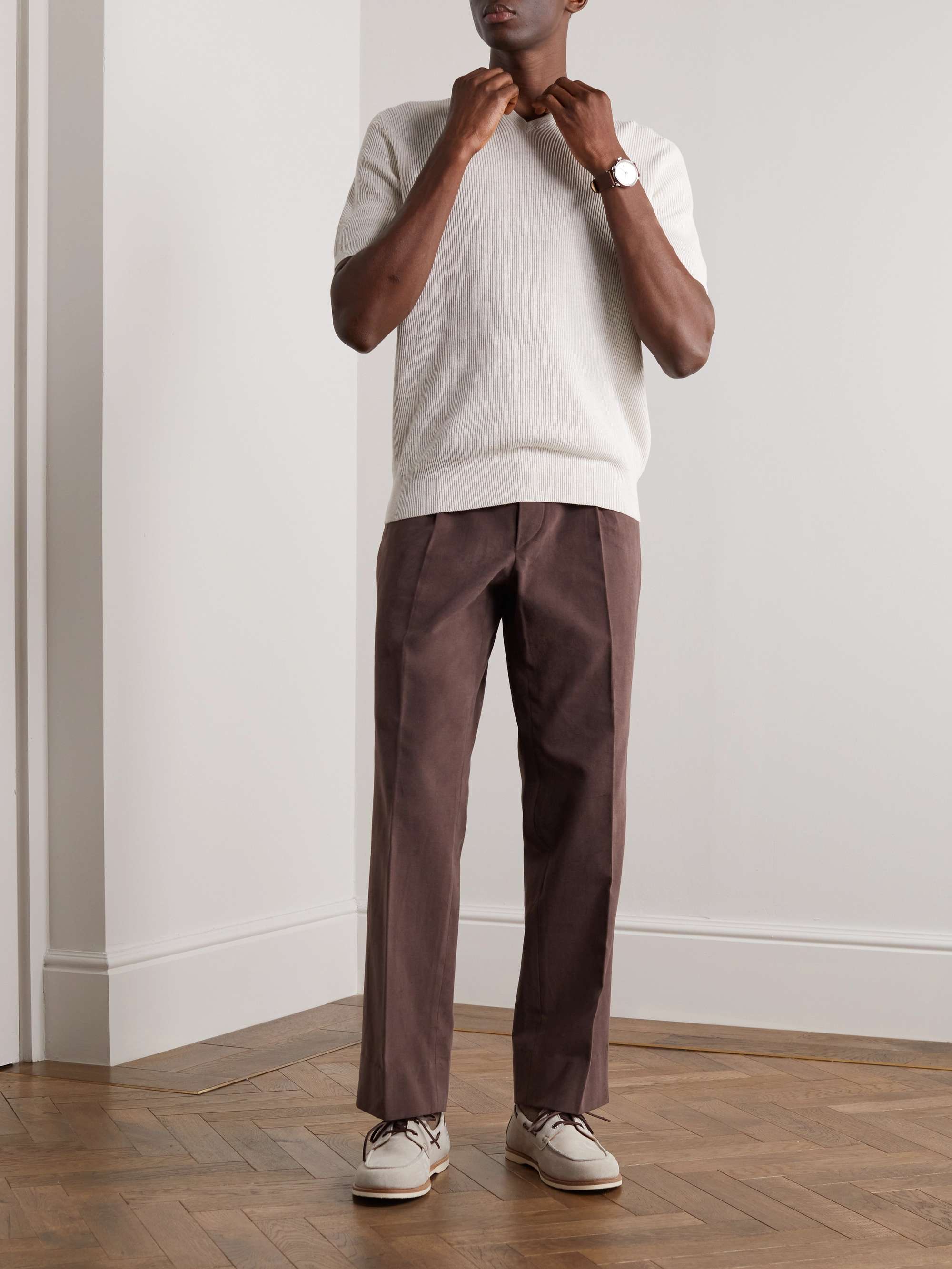 BRUNELLO CUCINELLI Leather-Trimmed Suede Boat Shoes