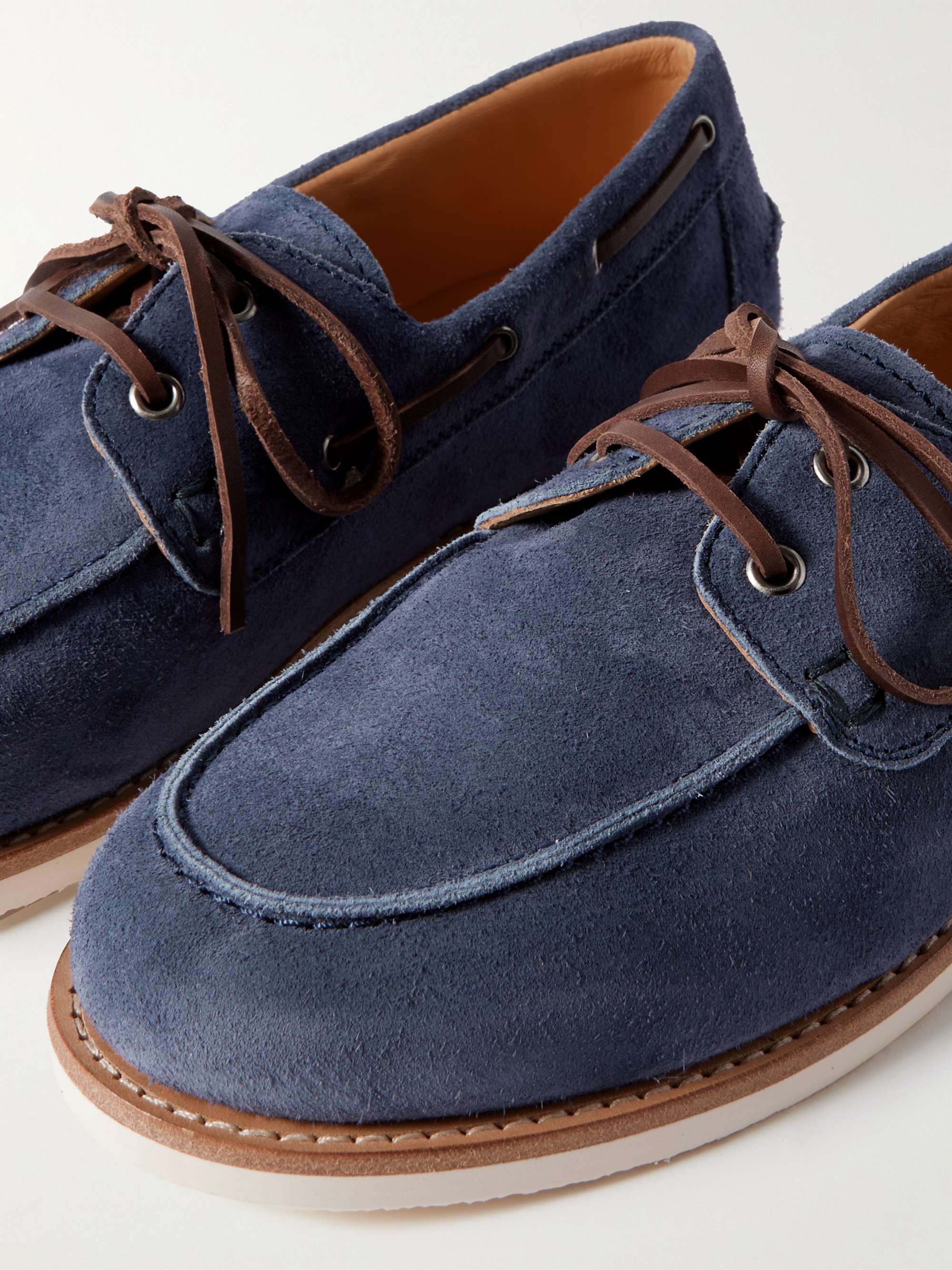 BRUNELLO CUCINELLI Leather-Trimmed Suede Boat Shoes