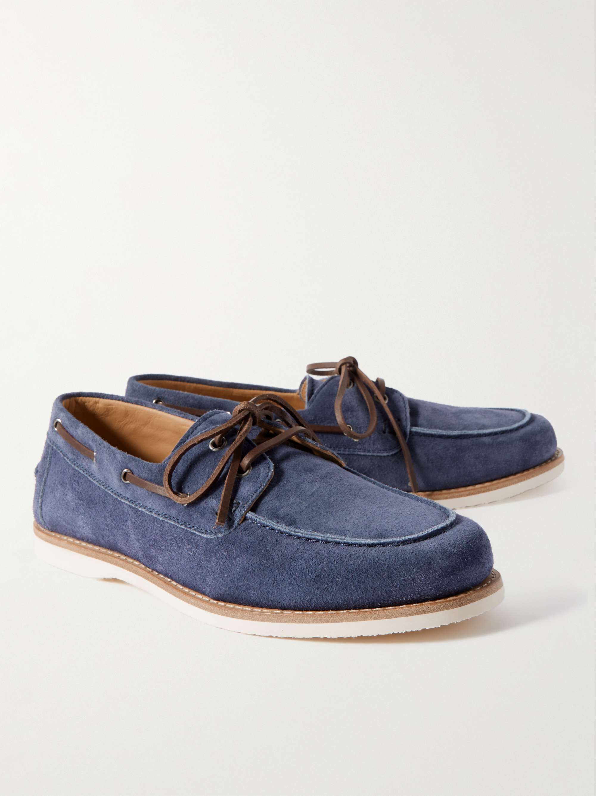 BRUNELLO CUCINELLI Leather-Trimmed Suede Boat Shoes