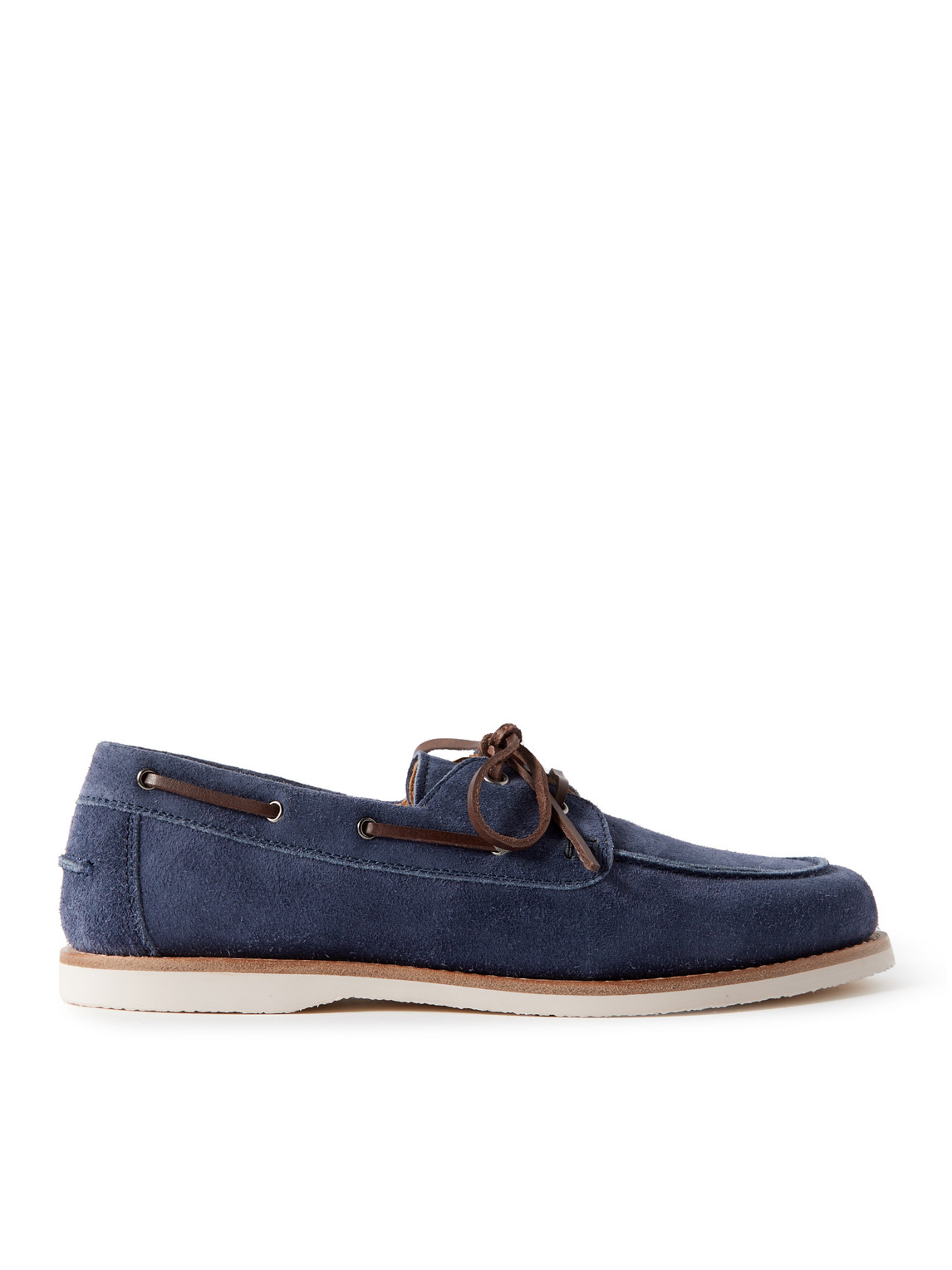 BRUNELLO CUCINELLI LEATHER-TRIMMED SUEDE BOAT SHOES