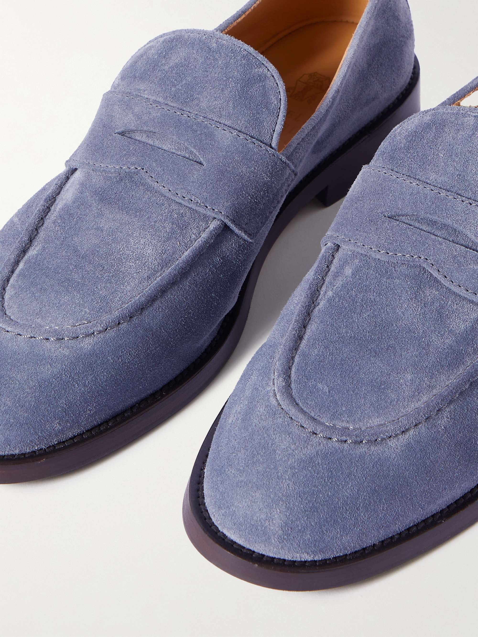 BRUNELLO CUCINELLI Flex Leather-Trimmed Suede Penny Loafers