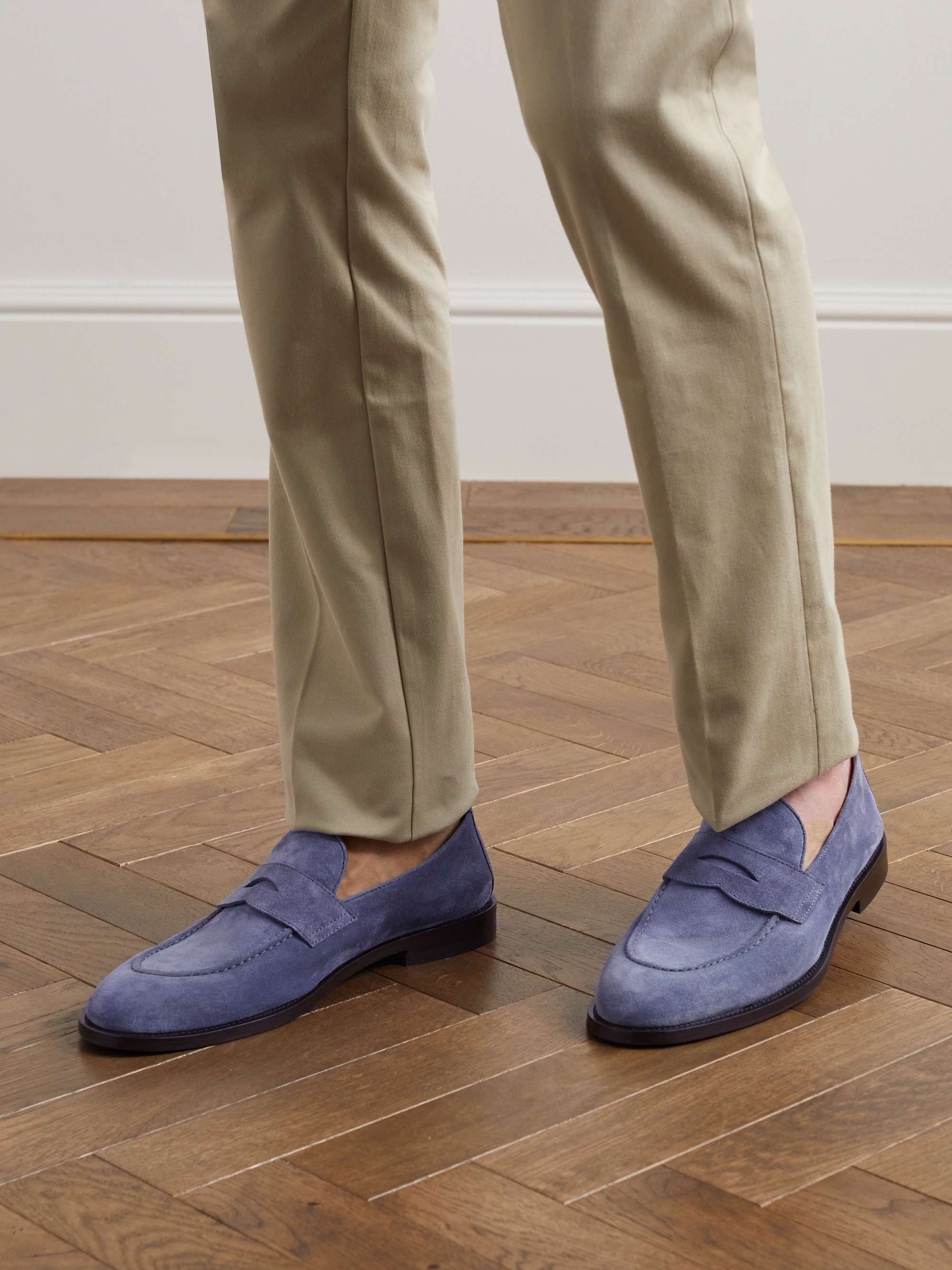 BRUNELLO CUCINELLI Flex Leather-Trimmed Suede Penny Loafers