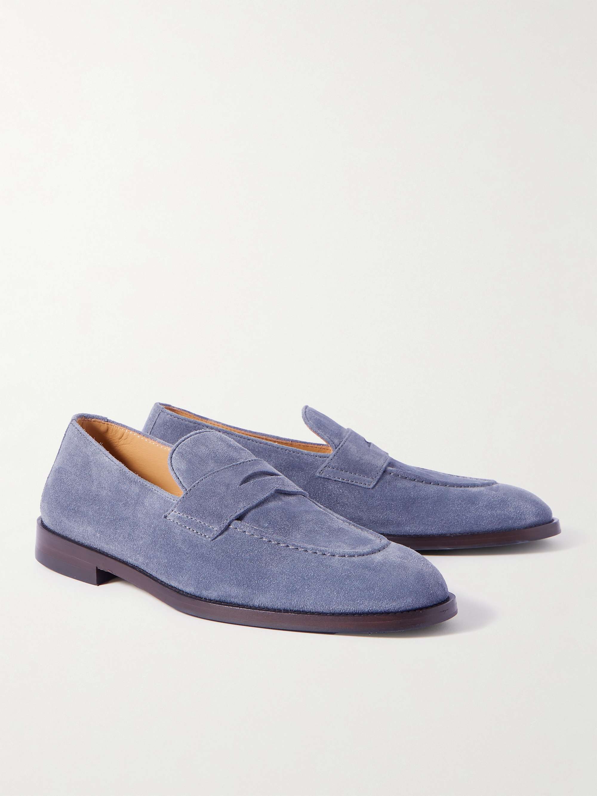 BRUNELLO CUCINELLI Flex Leather-Trimmed Suede Penny Loafers